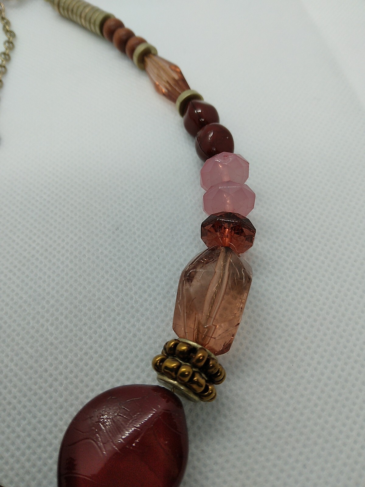 Vintage Napier Red Gold Pink Beaded Necklace Signed 16″ Choker with 3″ extender