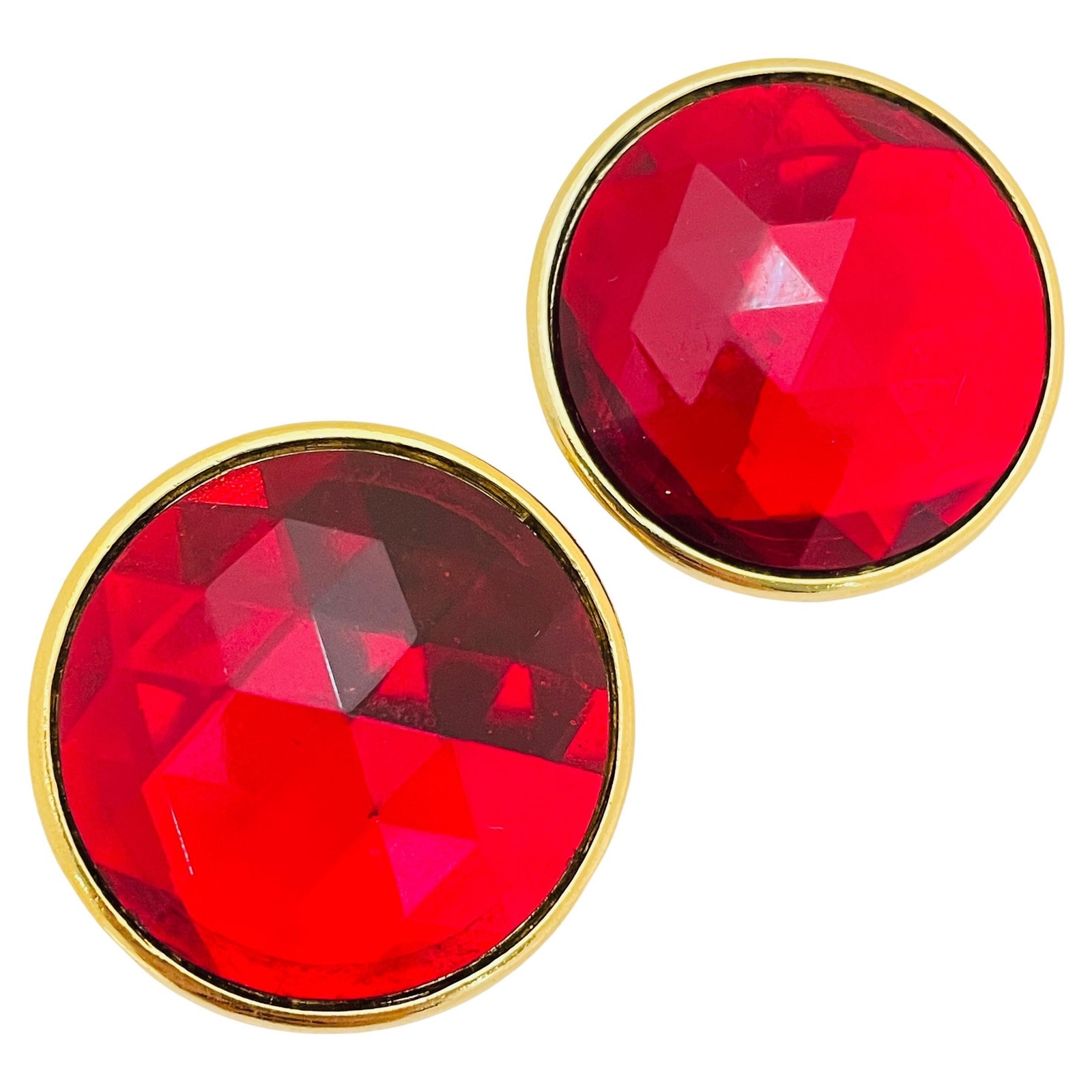Vintage gold red glass designer runway pierced earrings