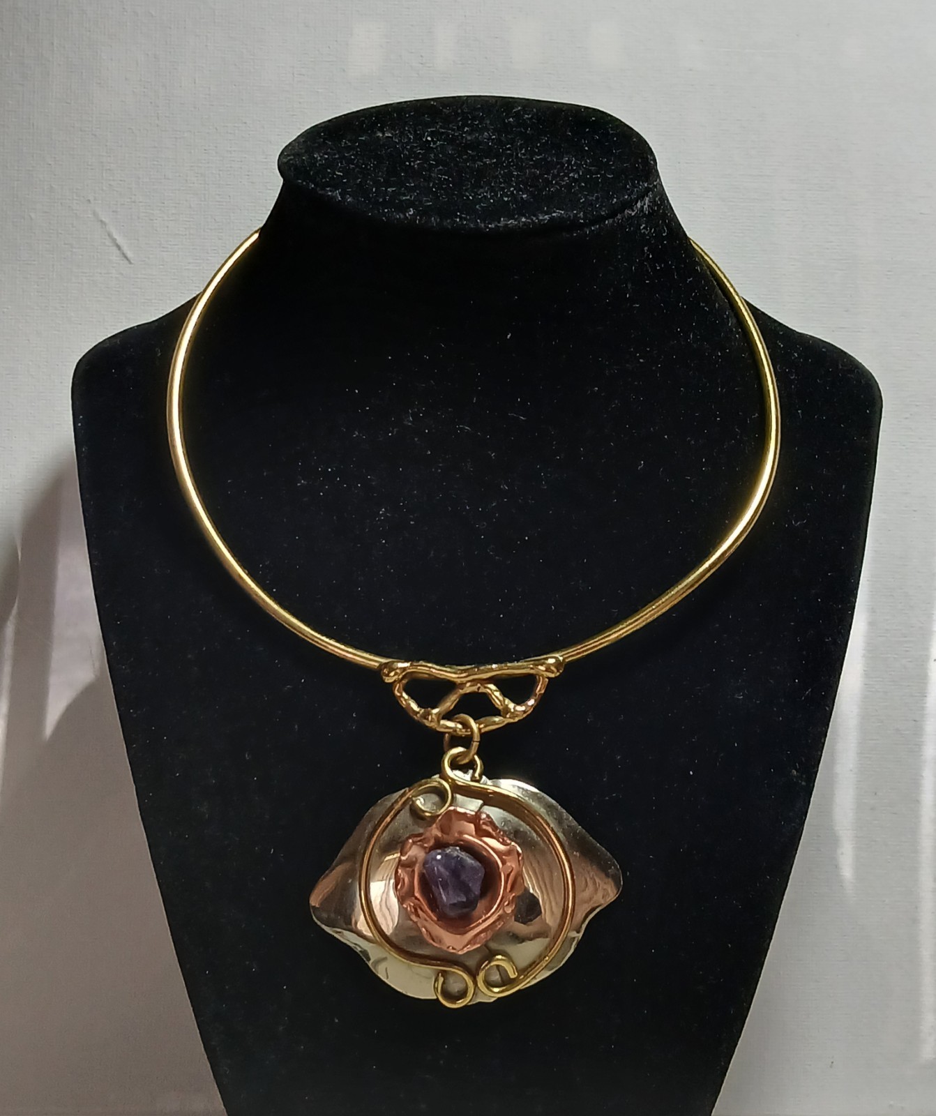 Vintage Art Nouveau Style Amethyst Gold Silver Tone Necklace Choker