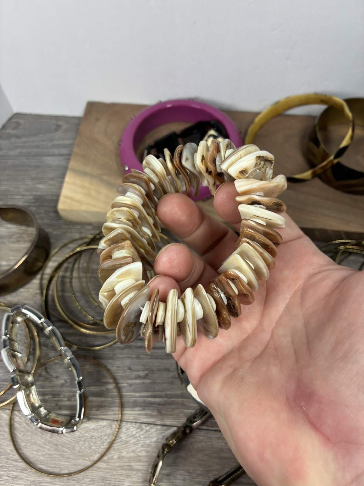 Mixed vintage Jewelry bracelets Lot Stone Wood Metal Resin Boho 80s
