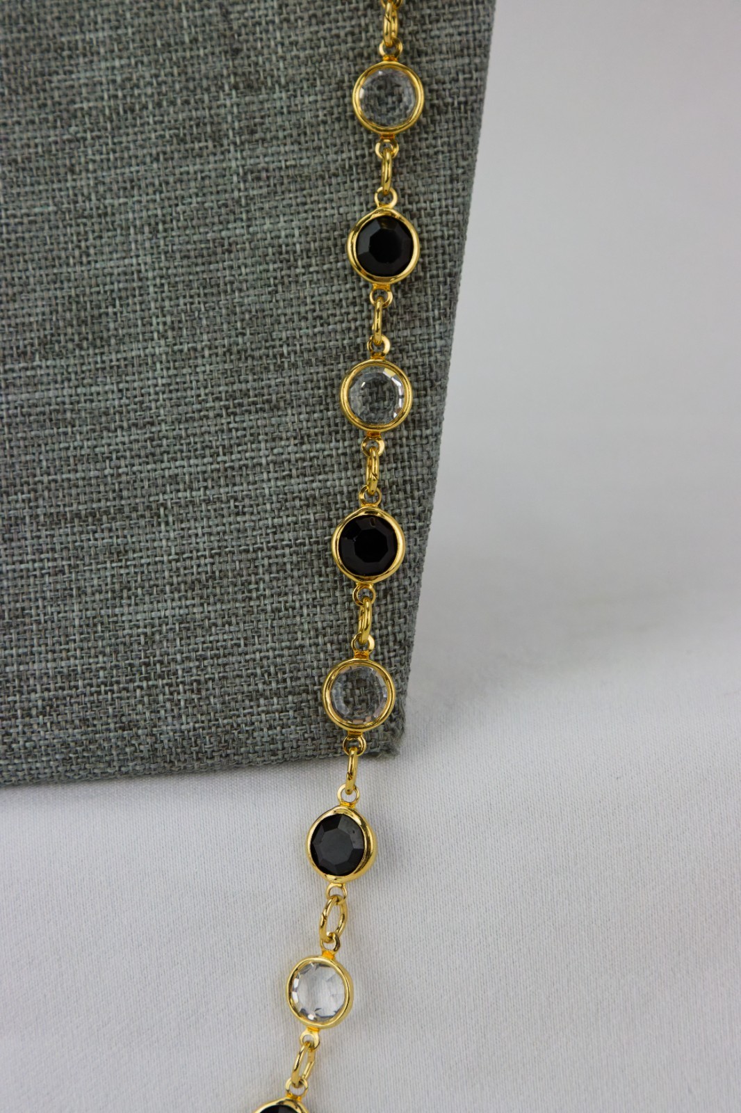 Austrian Crystal USA Open Bezel Link Necklace, Gold Tone, 34gr