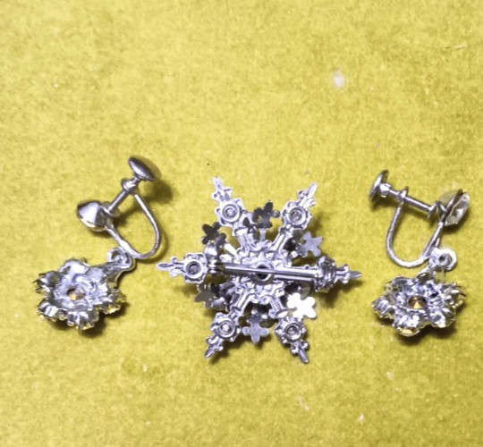 Vintage Rhinestone Screwback Earrings and Brooch Set