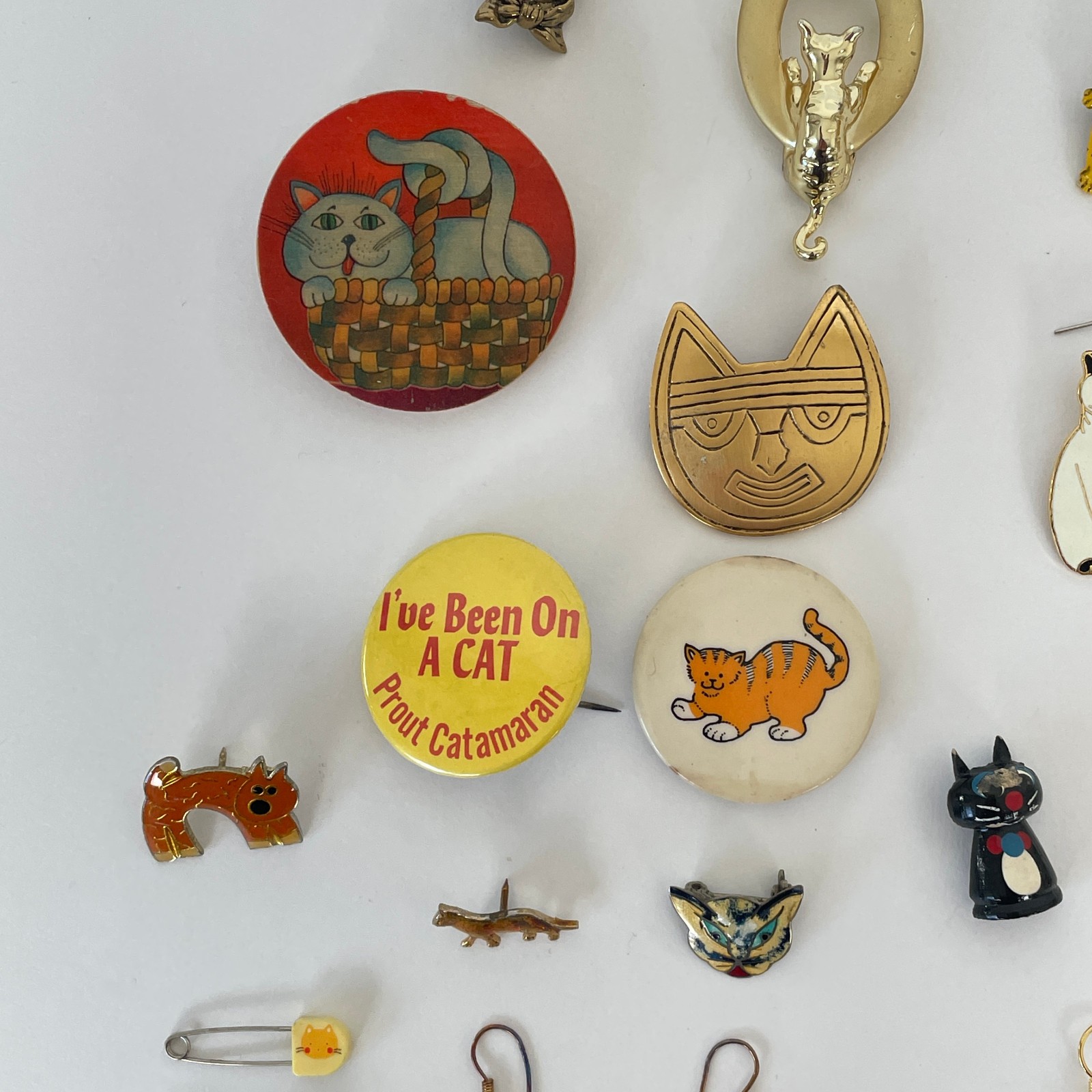 Vtg WHIMSICAL CAT Brooch Lot 50s 70s 80s Jewelry Artisan Burch Pinback Earrings
