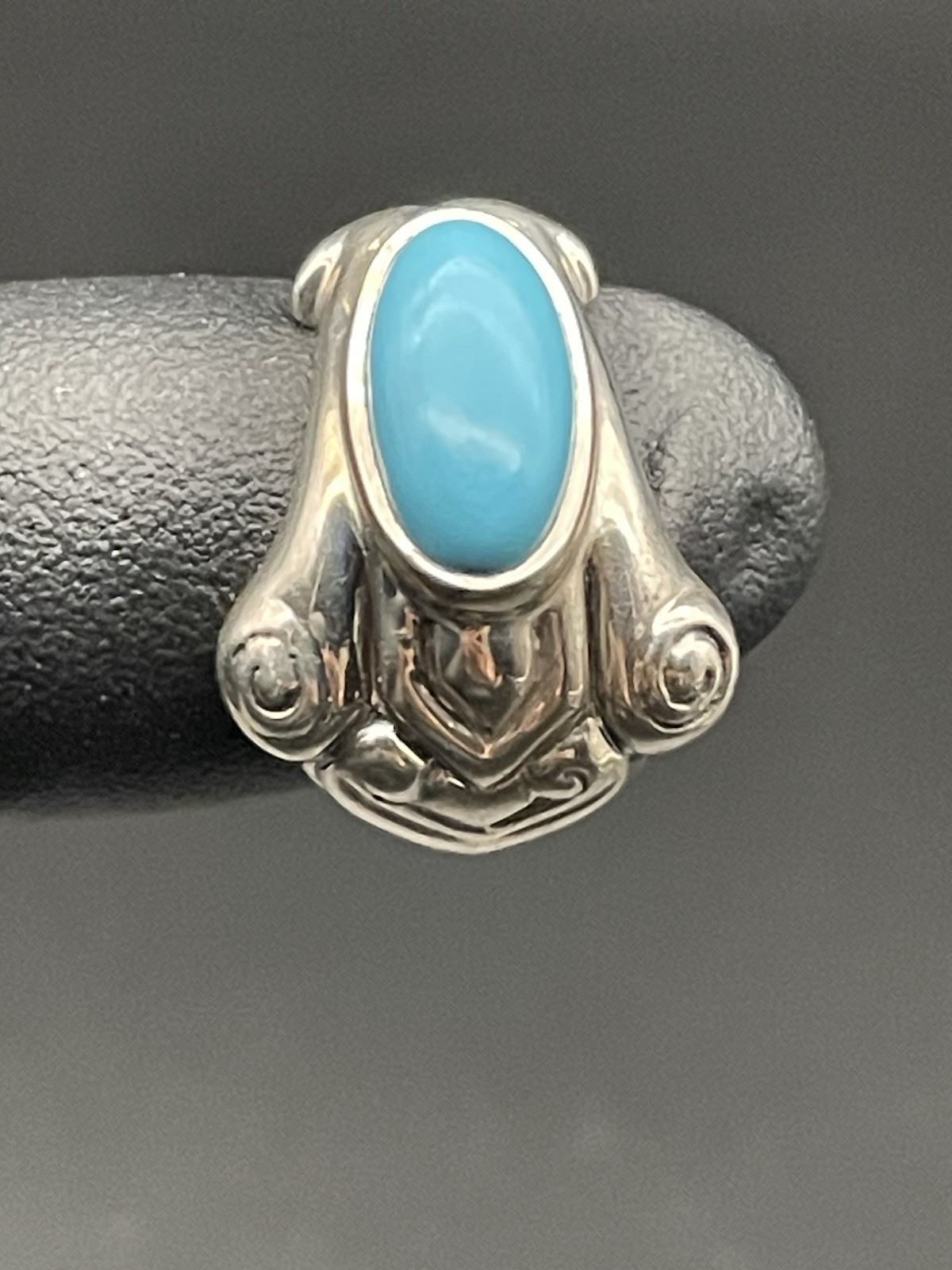 Amy Kahn Russell Sterling Loop Dangle Pendant Ring Size 6 Turquoise Center Vtg