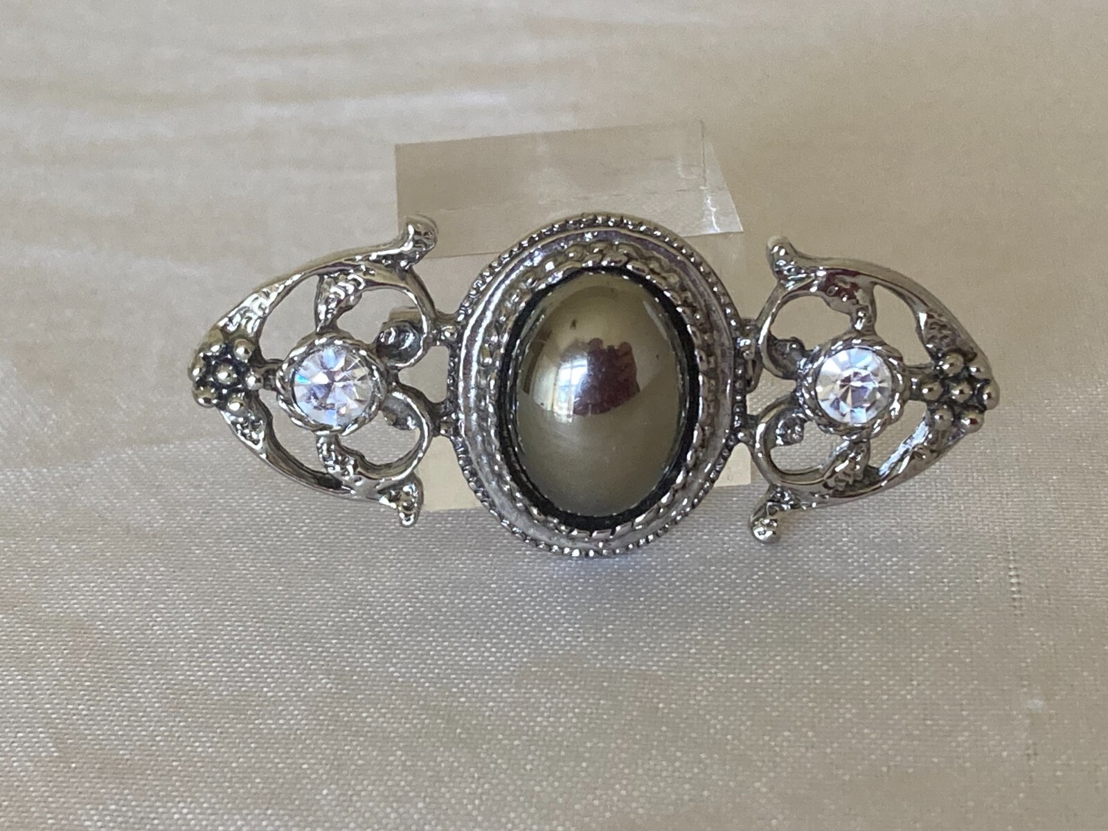 Vintage Faux Gray Pearl and Rhinestone Accented Silver Tone Brooch