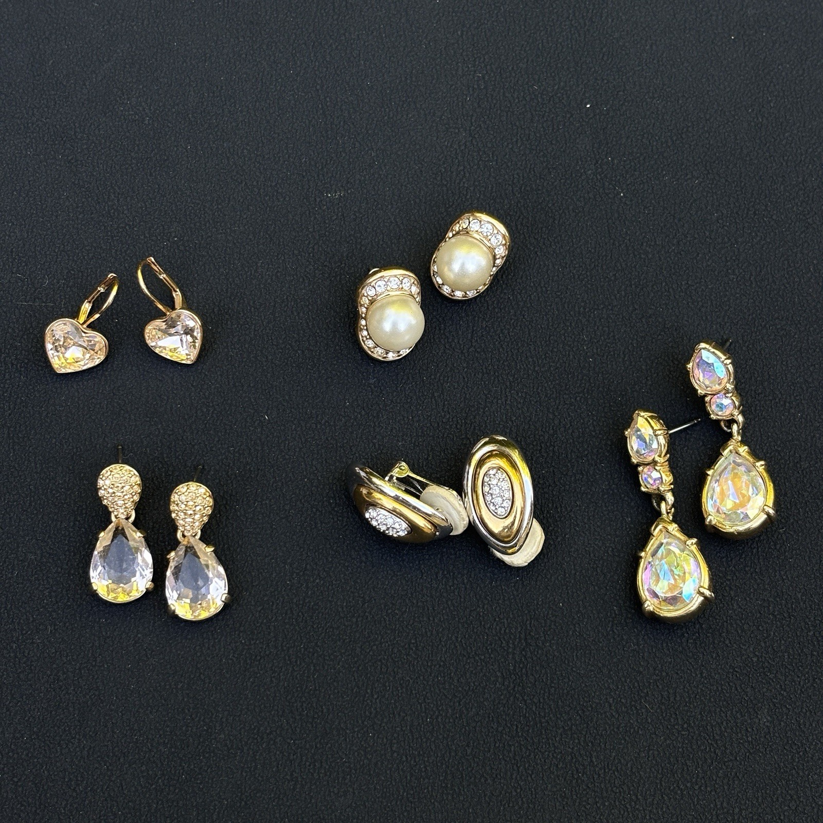 5 Pairs Signed Swarovski Crystal Earrings Lot