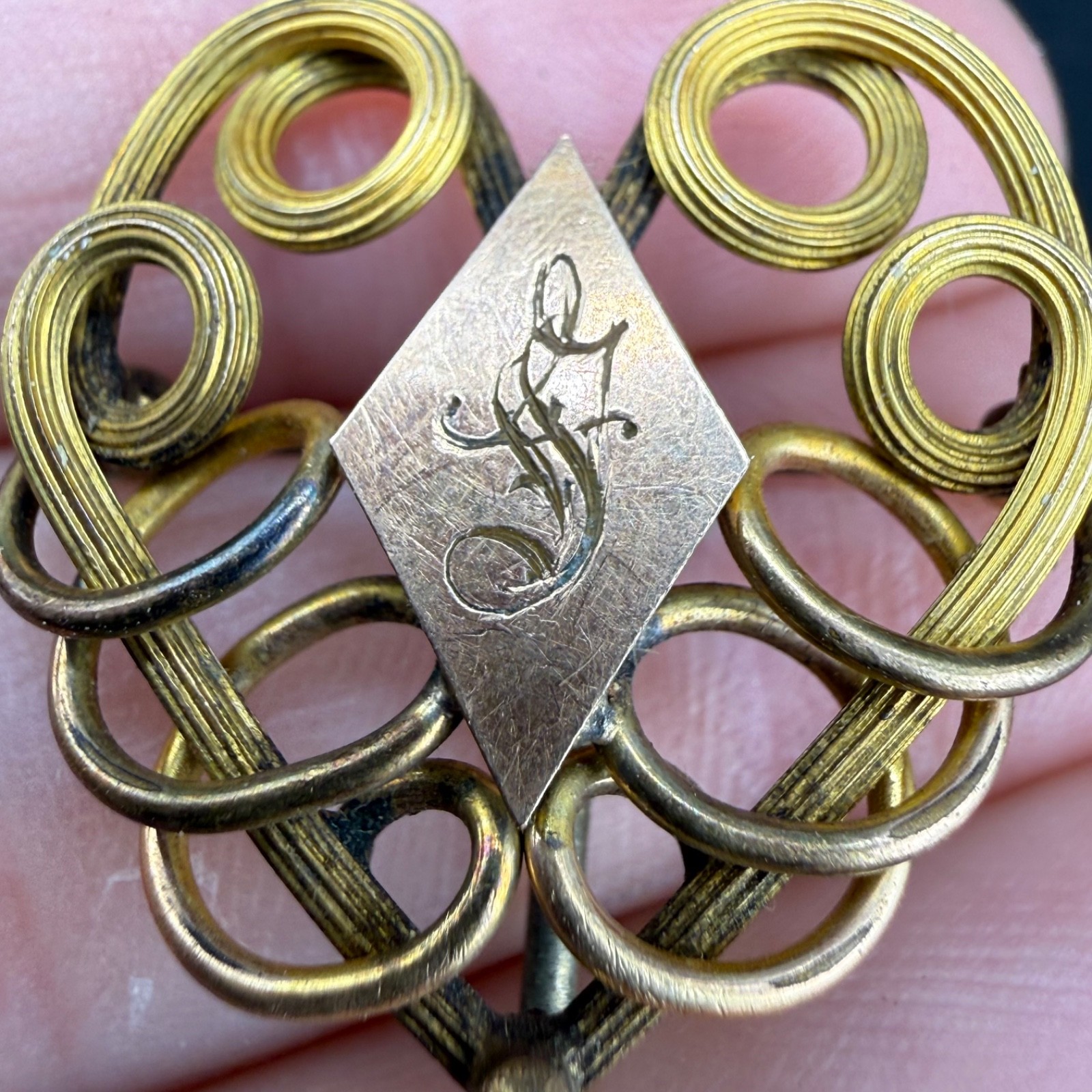 Vintage Art Nouveau Watch Pin Gold Filled Brooch Engraved