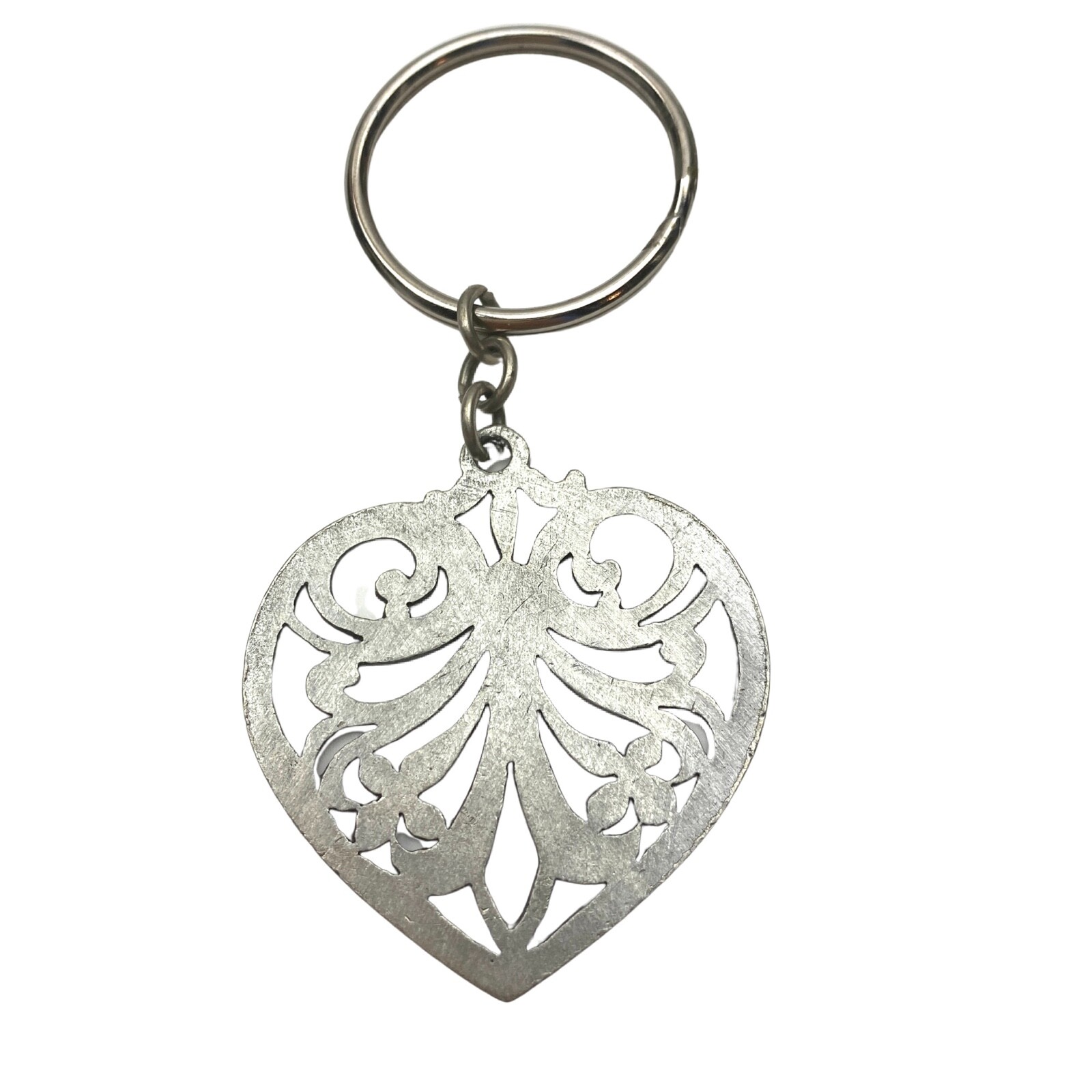 Vintage Pendant Heart or Key Ring 70’s Metzke Carved Out Skandia Pewter Metal
