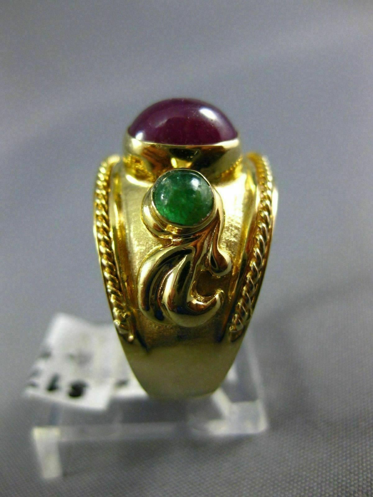 ESTATE WIDE 1.70CT AAA RUBY & EMERALD 14KT YELLOW GOLD 3D FILIGREE RING #25122