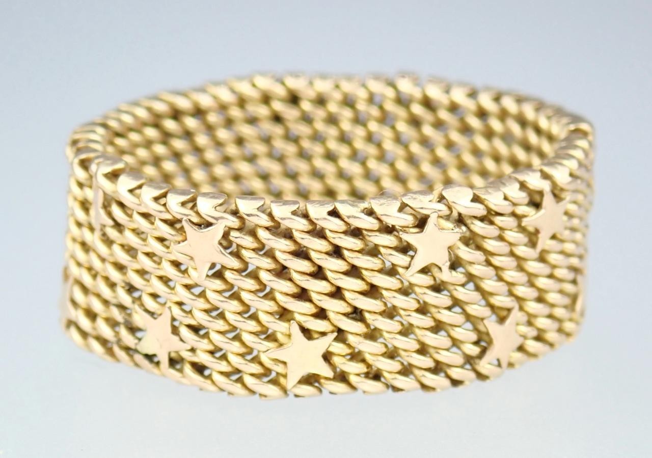 Fine Vintage Italian Solid 18K Gold Floating Stars Celestial Woven Mesh Ring 11
