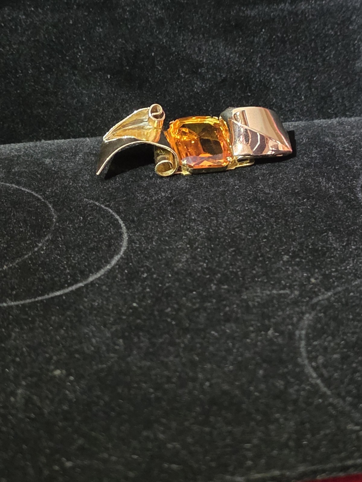 Coro Signed 1942 “Massive Wave” Brooch – Amber Glass – Designed byAdolph Katz