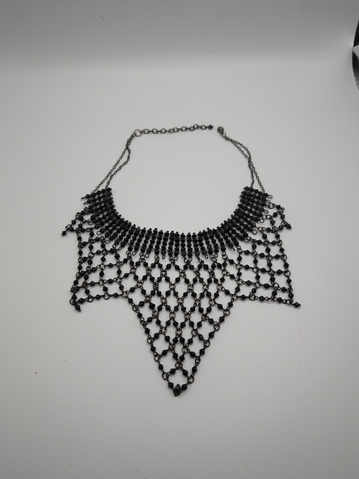 Victorian Revival Black Glass Beaded Cascading Collar Necklace Gothic