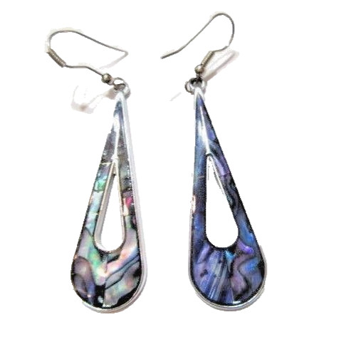 PAUA SHELL INLAID LONG GYPSY BOHO PIERCED EARRINGS