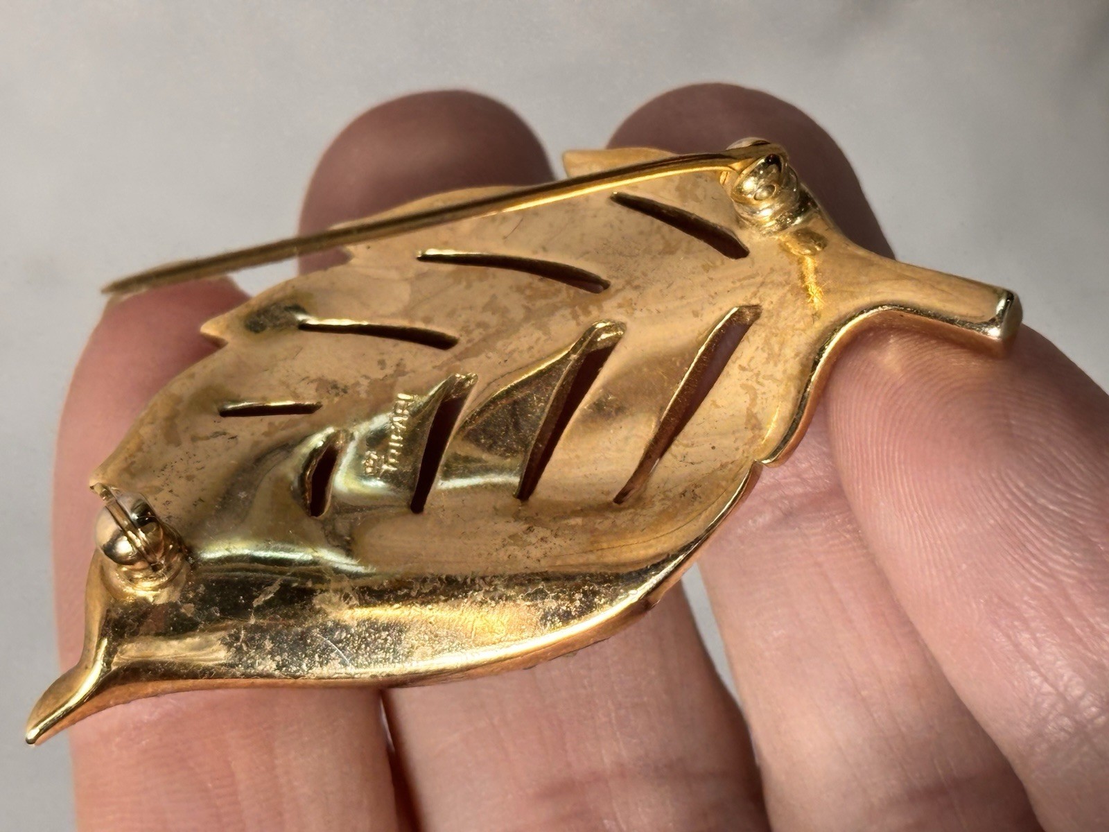Trifari Rhinestone Gold Tone Leaf Vintage Brooch Nature