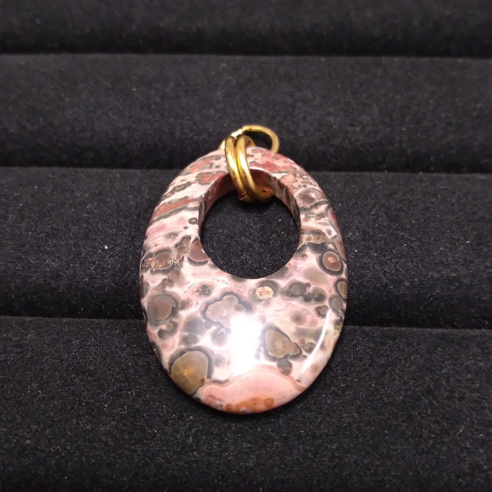 Pink Muted Color Stone Open Oval Pendant Gold Tone