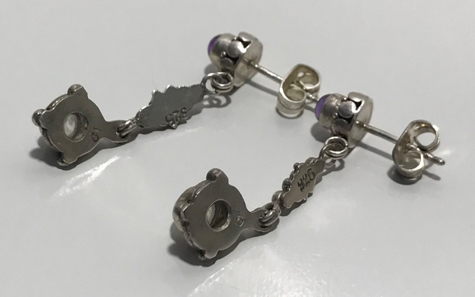 Vtg Sterling Silver 925 Amethyst & Labradorite Post Dangle Drop Earrings