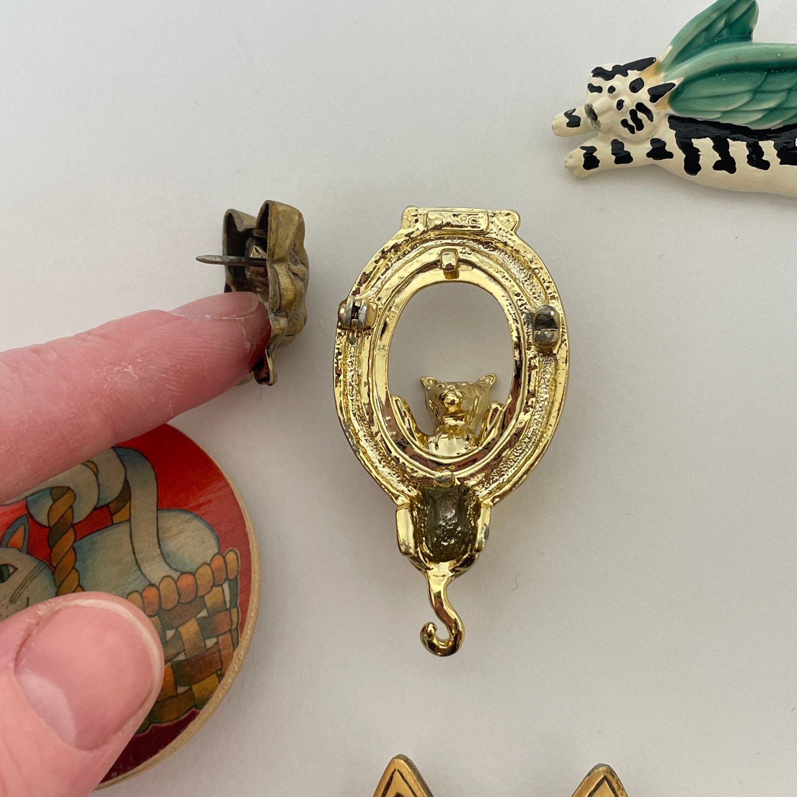 Vtg WHIMSICAL CAT Brooch Lot 50s 70s 80s Jewelry Artisan Burch Pinback Earrings