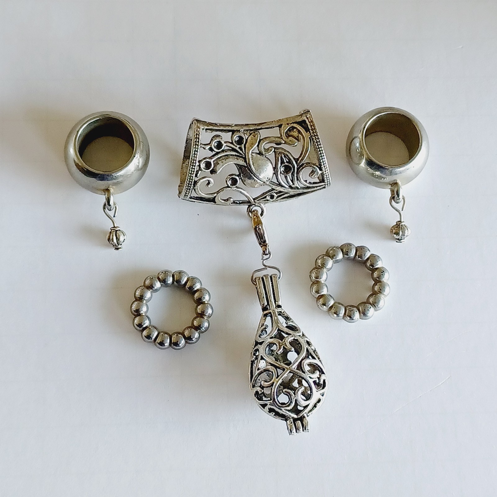 Silver Tone Floral Rings Scarf Bail Ring