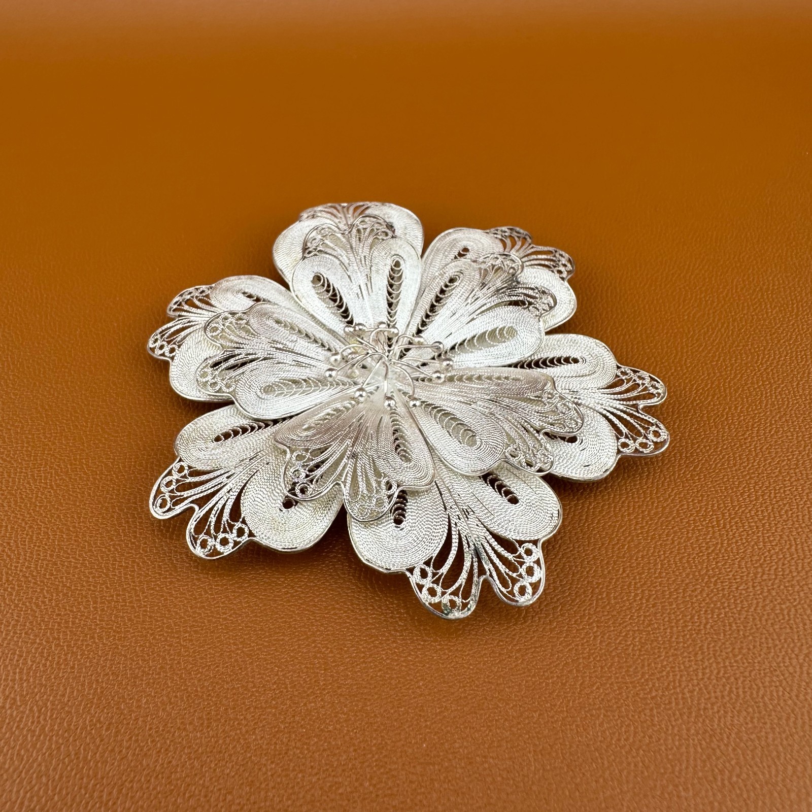 Vintage Sterling Silver Flower Brooch Pin Cannetille Filigree Floral 925 Signed