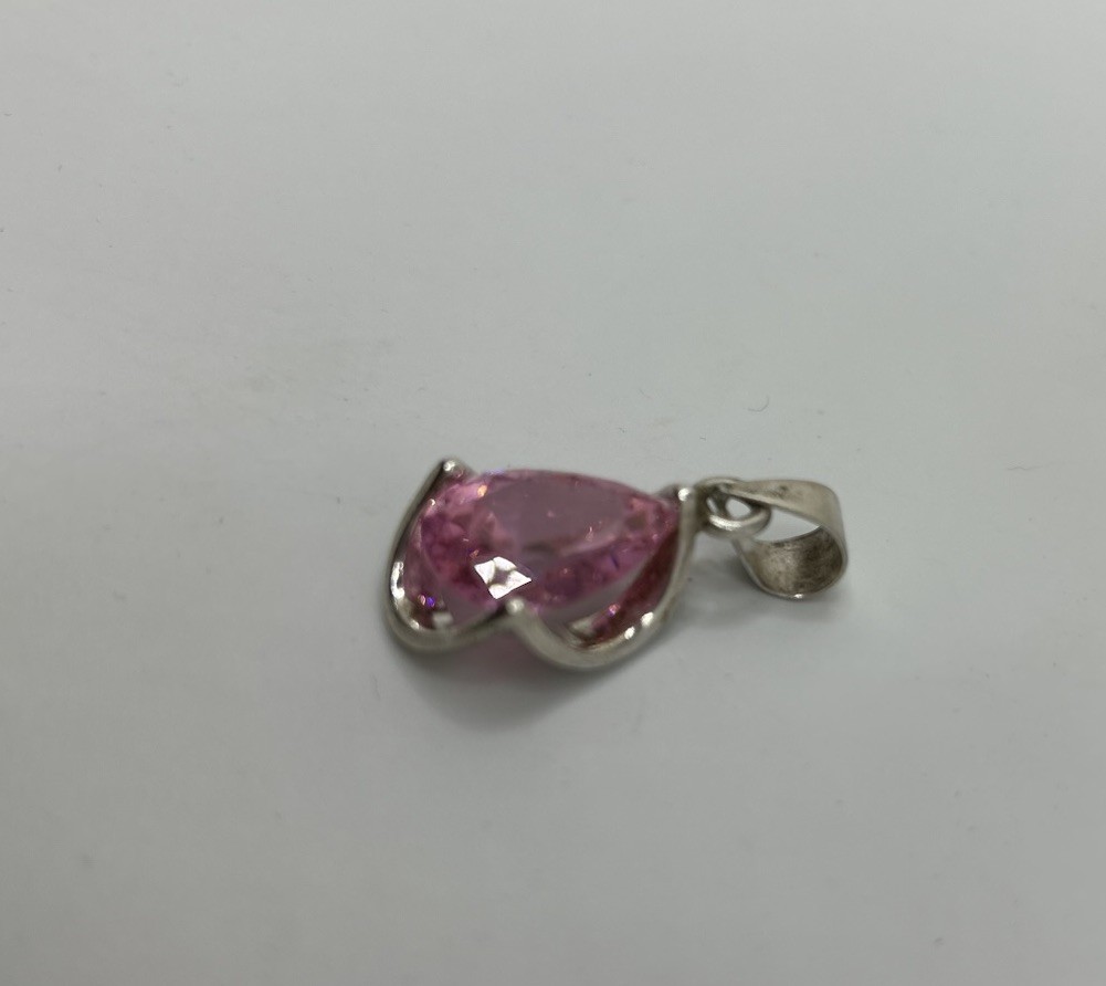Vintage Faux Pink Gem Silver 925 Mexico Pendant Jewelry