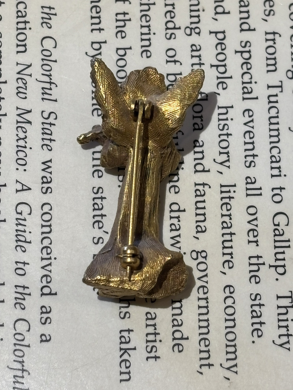 Vintage Antique Angel Pin Brooch Gold Colored Metal With Gems