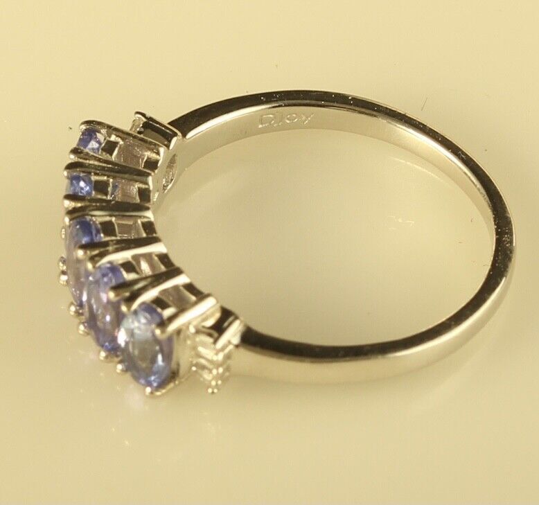Vtg Signed Sterling D’Joy 5 Stones Tanzanite Channel Diamond Accent Ring 7 1/4