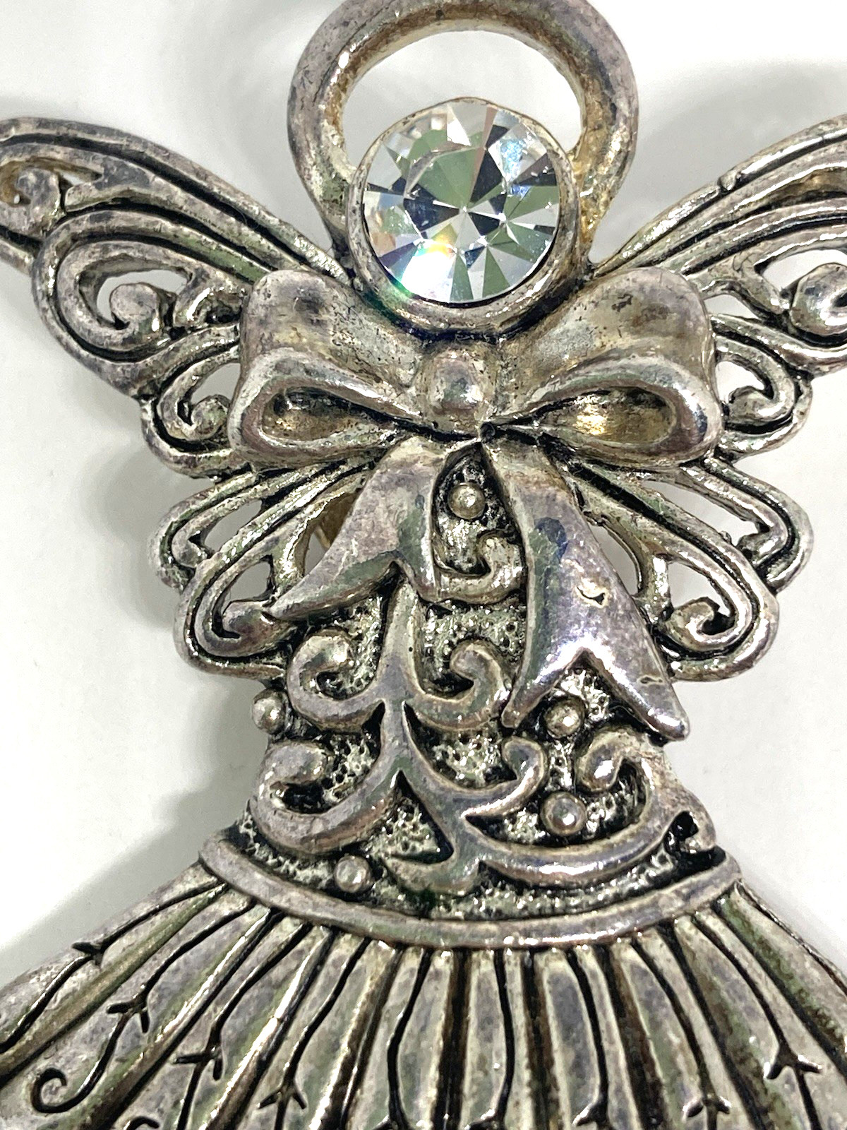 Vintage Signed MJ Marie Jennifer Silver Tone Rhinestone Angel Brooch/ Pendant