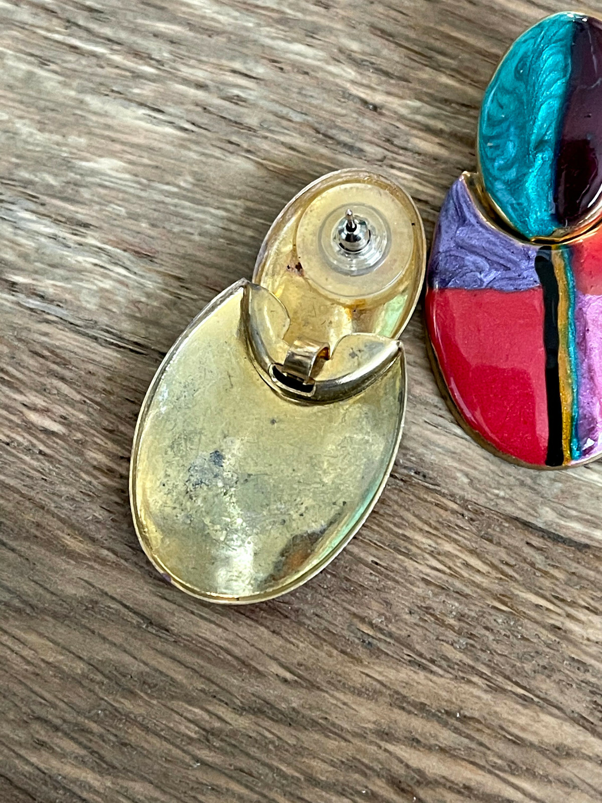 Vintage Dangle Piereced Ear Gold Retro Earrings Metallic Paint Mod 60s 80s