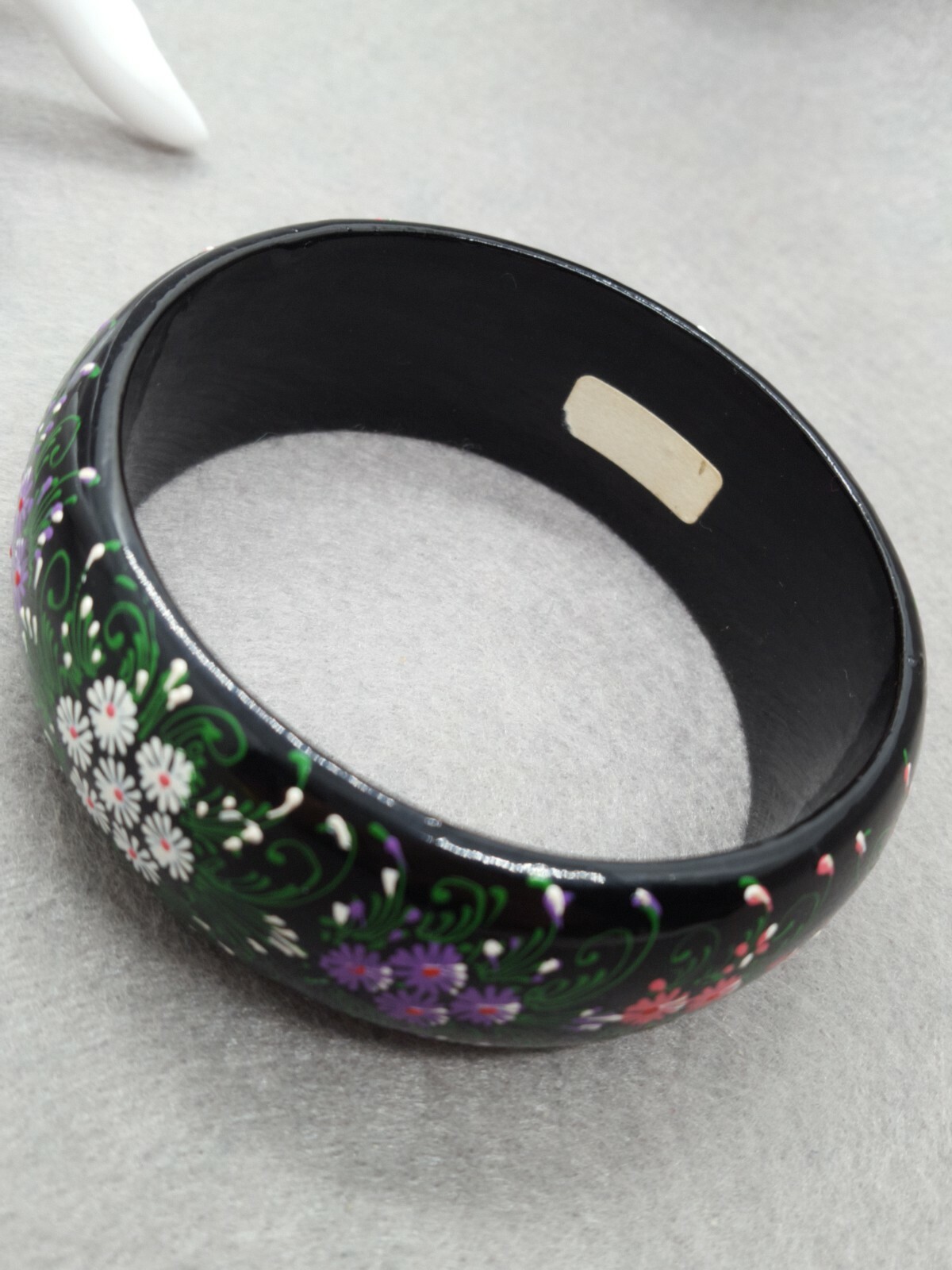 Vintage white purple green Floral Wood Painted 8.6″ Cuff Bracelet 2179