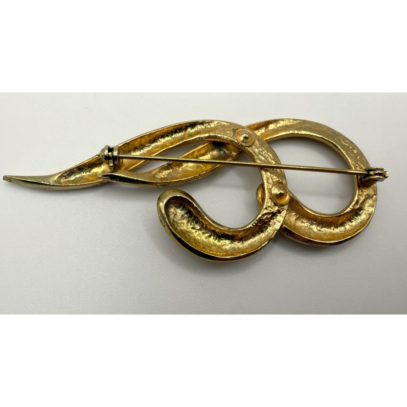 Vintage 80s Gold Tone Abstract Sculptural Brooch 4.25″ Statement