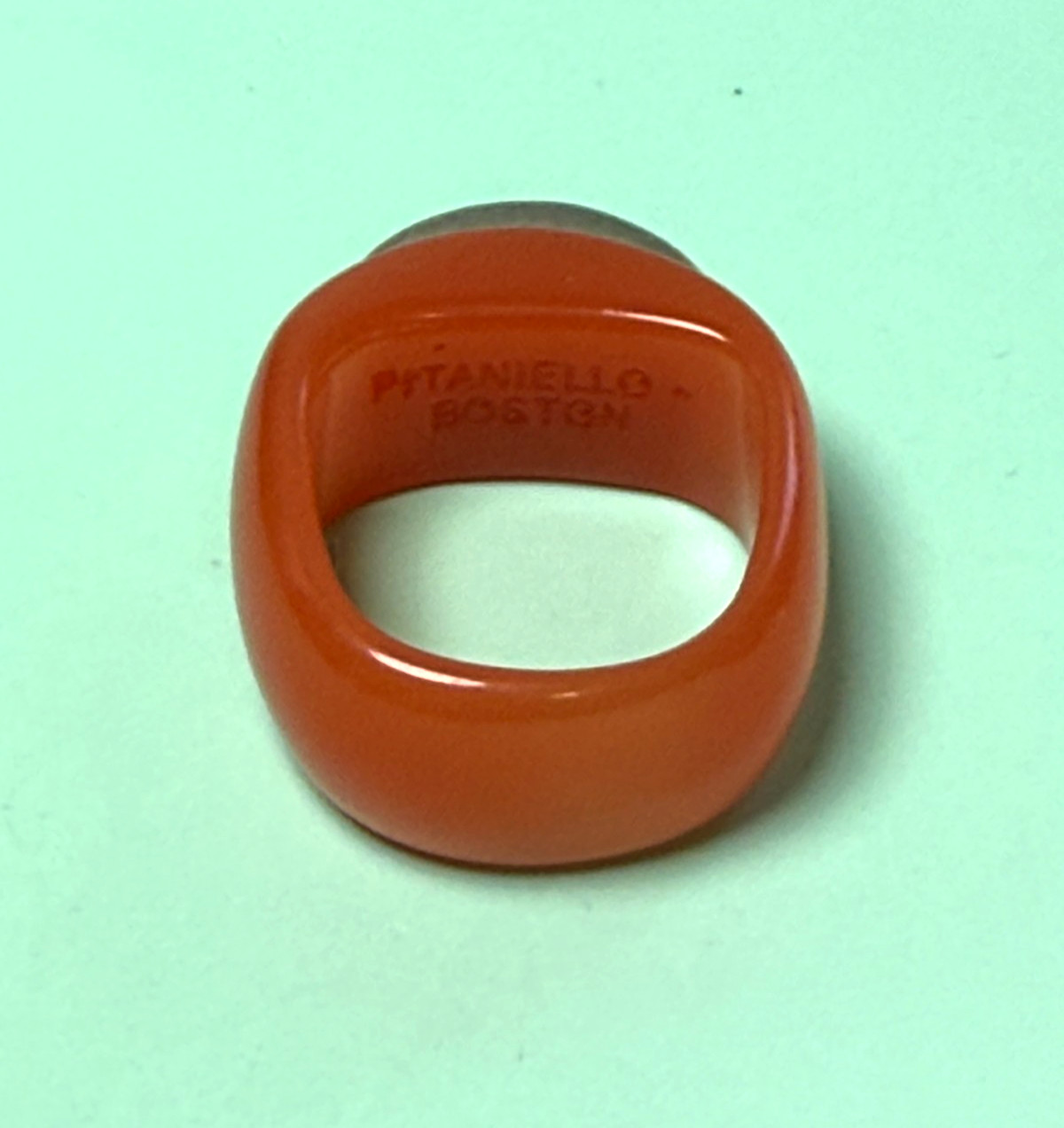 Vtg 1990s Designer Signed Pitaniello Boston Lucite Pewter Ring Size 7 Modernist