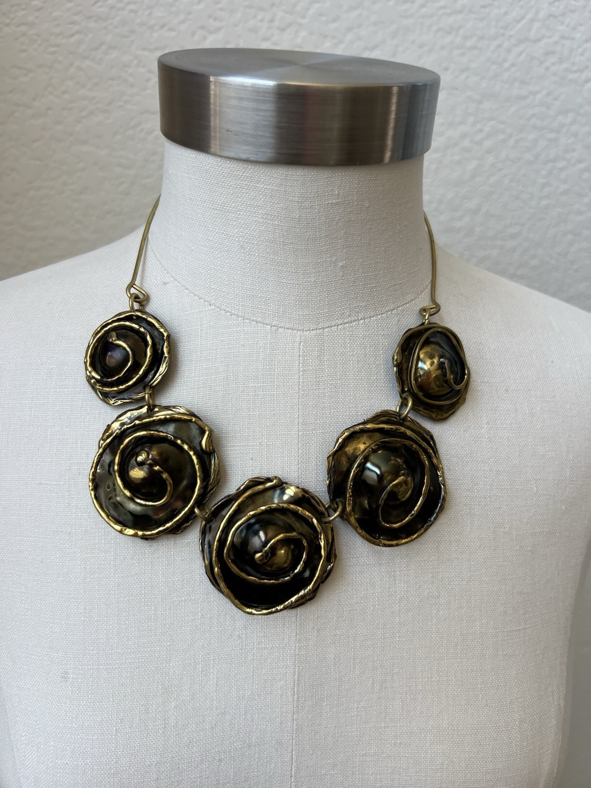 Beautiful Vintage Brutalist Mixed-Metal Necklace