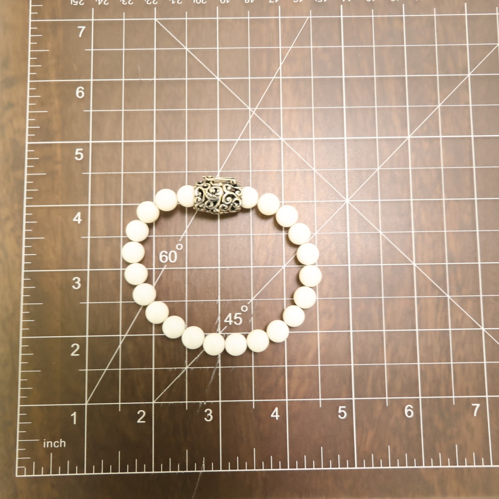 Carolyn Pollack bracelet Relios white agate beads silver magnetic clasp 6.75in