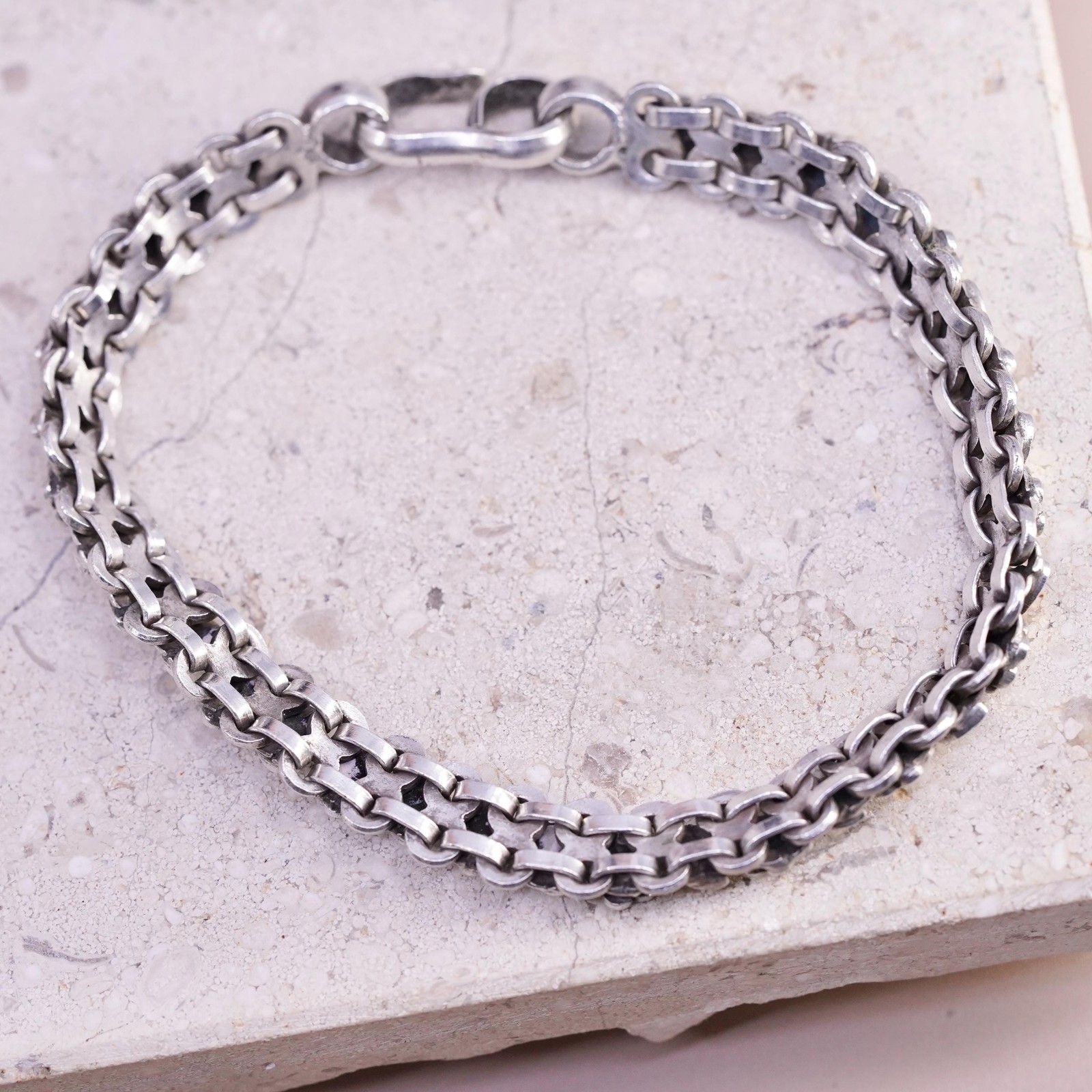 7.25″, vintage Sterling silver handmade tennis bracelet, 925 flower links