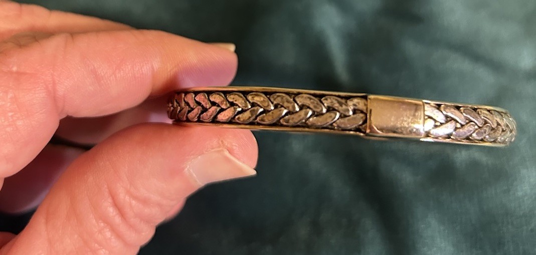 …Liz Claiborne…Gold Tone, Braided Silver Tone Design Bangle Bracelet…