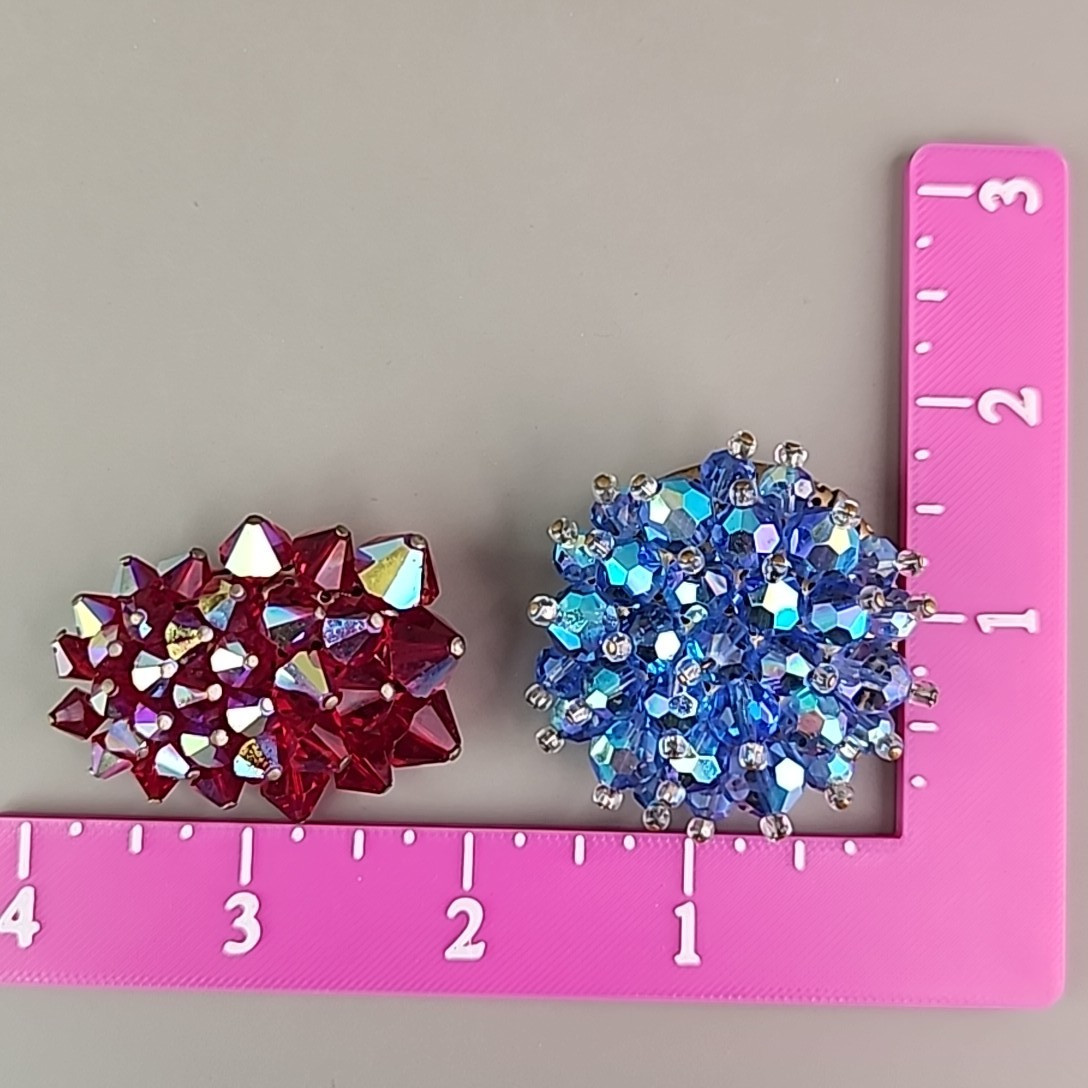 Vintage Cluster Brooch Lot of 5 AB Glass Blue Red Yellow Plastic