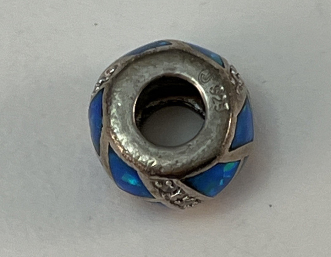 Vintage 925 Sterling Silver Blue Opal Inlay Bead Charm