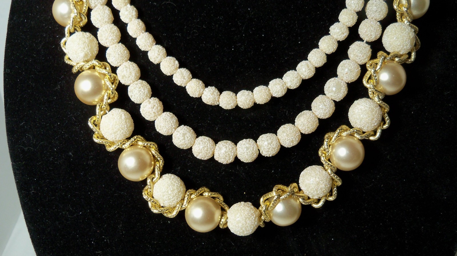 Vintage Japan Multi Strand Necklace Imitation Pear Chain Wrapped Coated & Beads