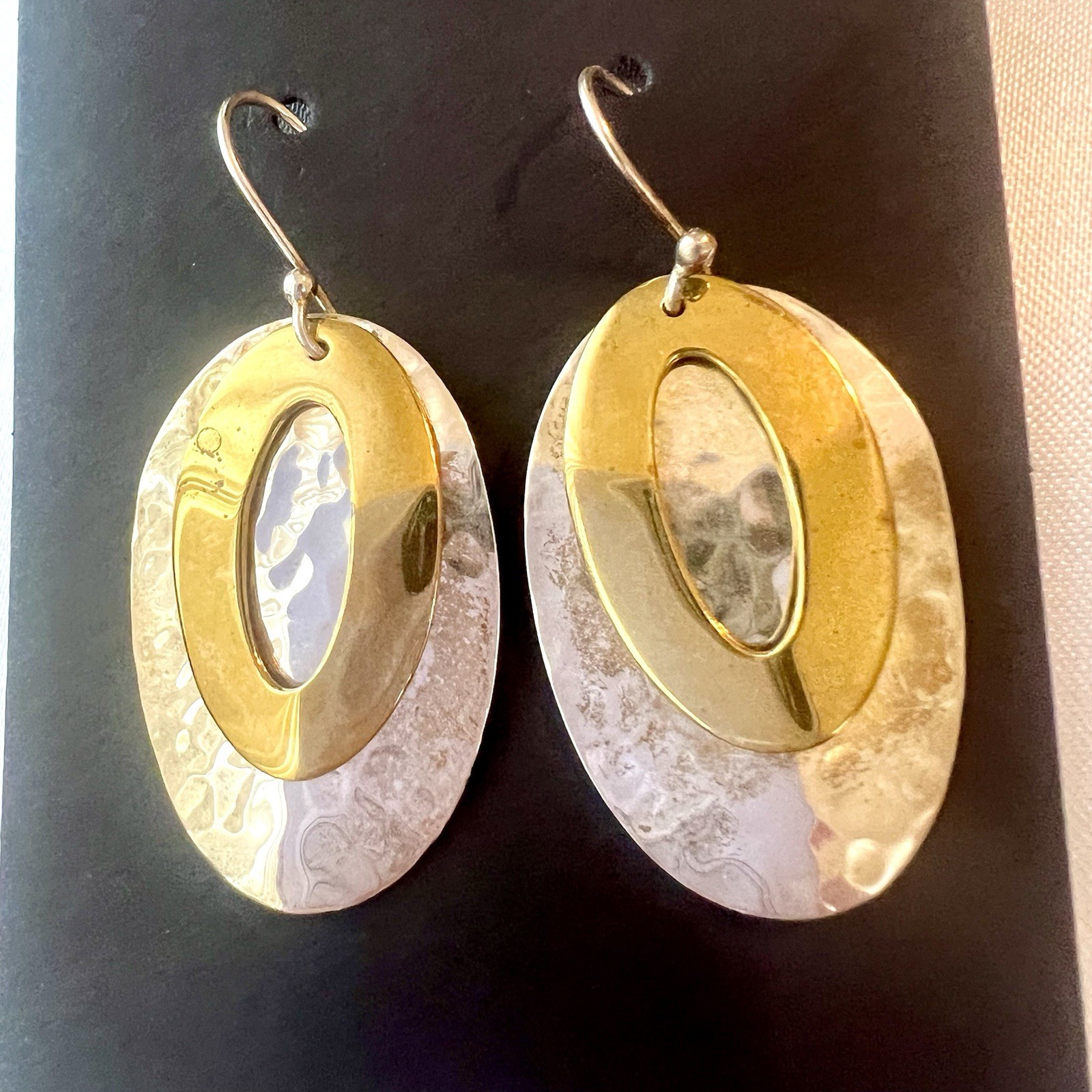 ATI 925 Mexico Brass Sterling Silver Mixed Metal Modernist Drop Earrings 2”/10g