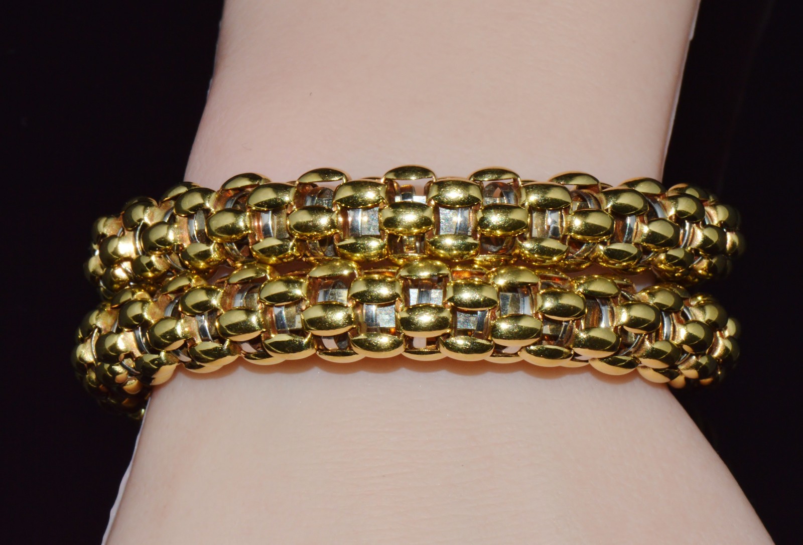 RARE VINTAGE FOPE AMETHYST 18K SOLID GOLD DOUBLE WRAP SNAKE FLEX’IT BRACELET