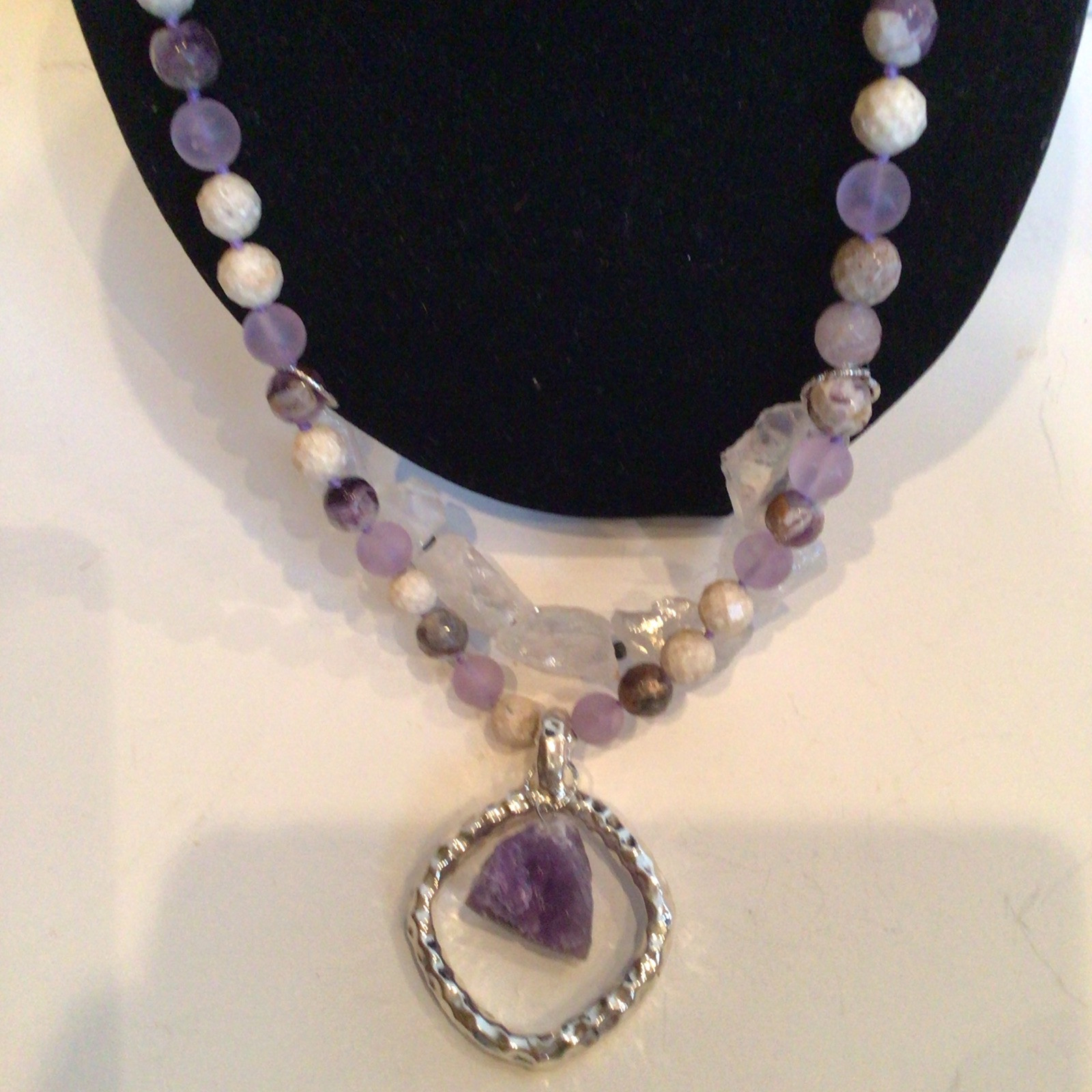 SPECIAL SEBBAG VON MUSULIN NECKLACE STERLING SQUARE PENDANT LARGE AMETHYST 24”
