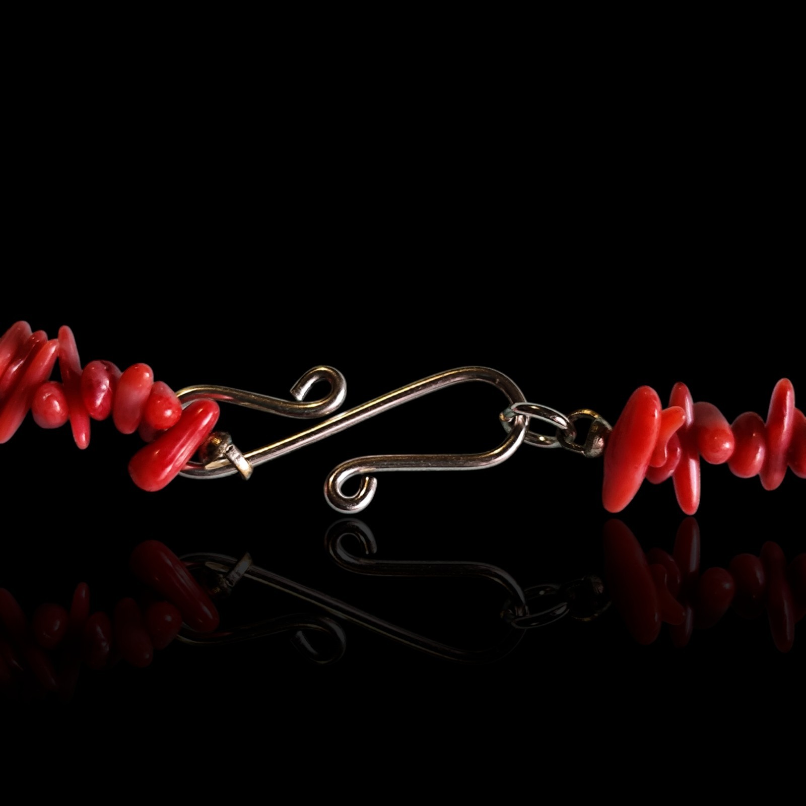 Vintage Sterling Silver Red Branch Coral 16.5in Choker Necklace