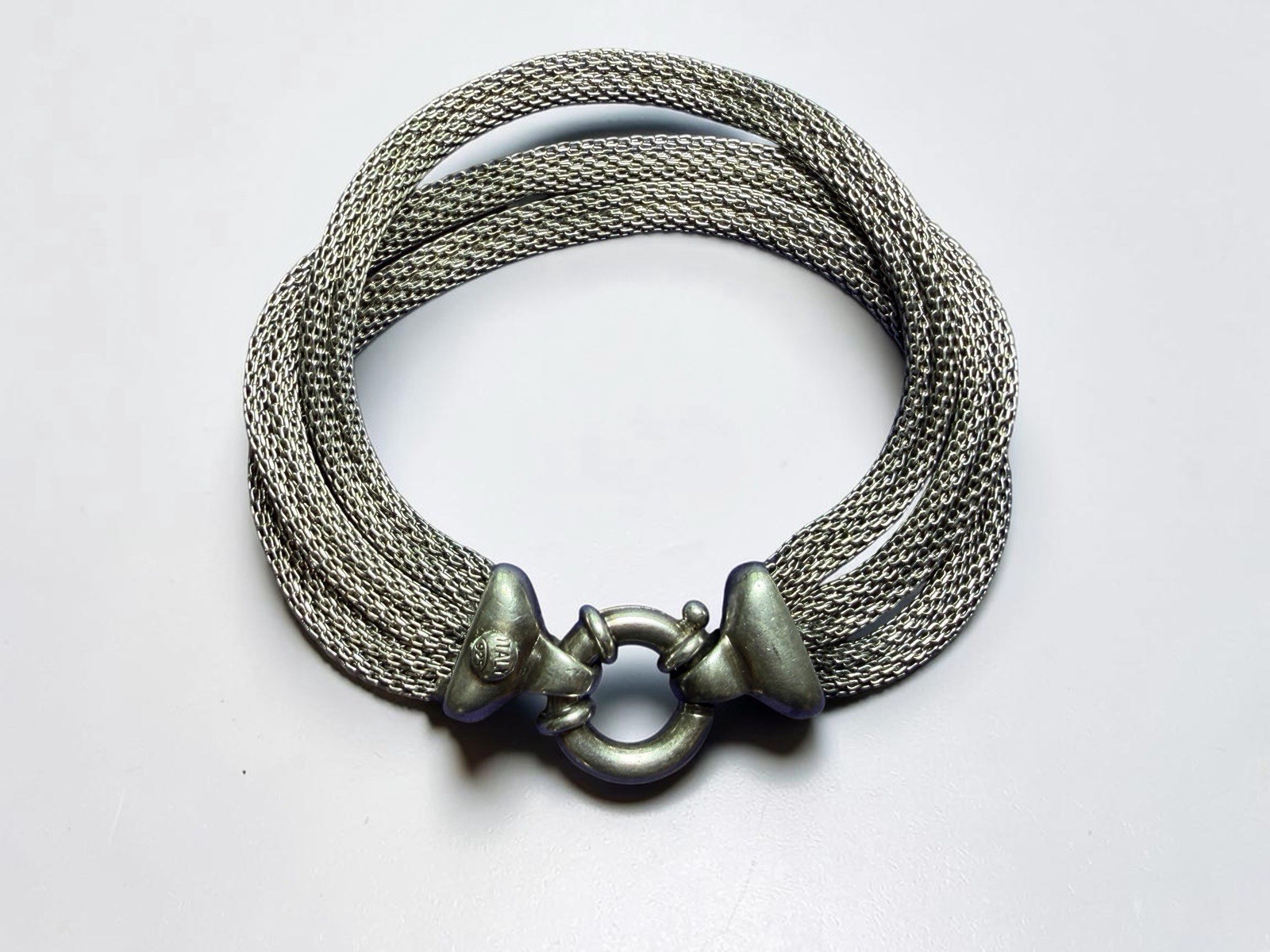 VTG Italy Popcorn 925 Sterling Silver 6 Strand Woven Mesh Bracelet 7.5″ 29g