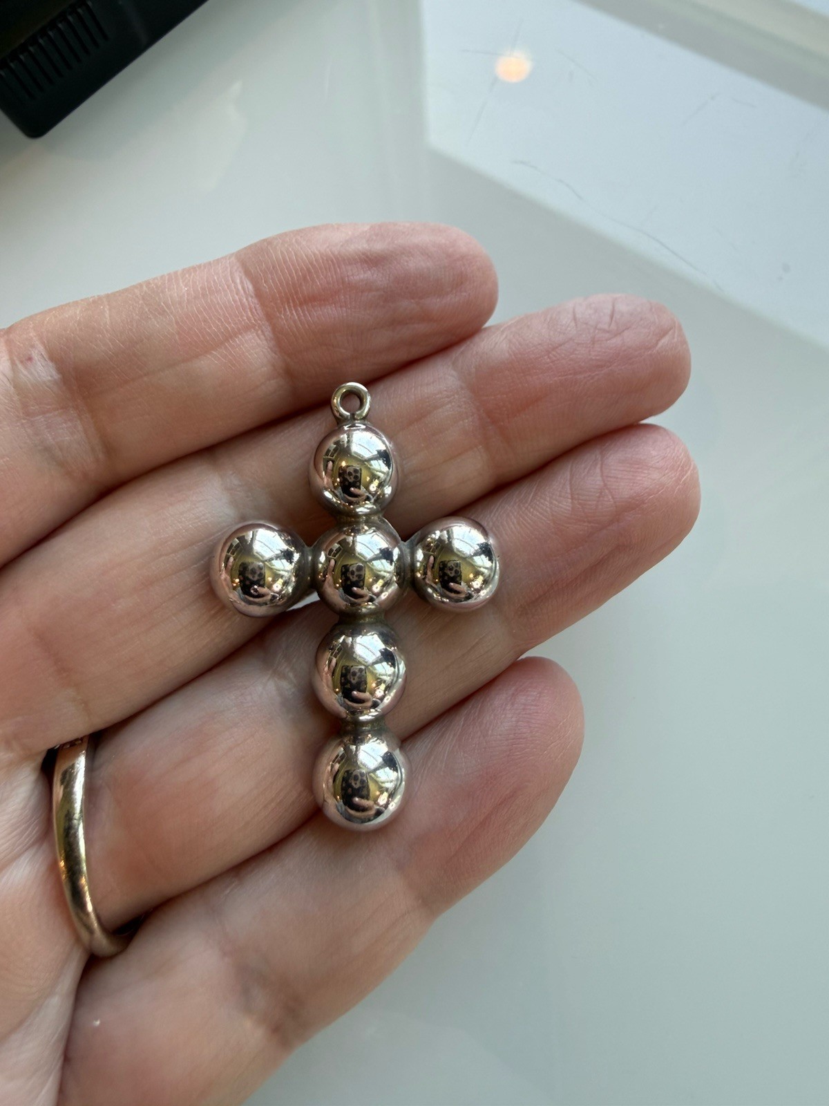 Vintage Sterling Silver Ball Cross Pendant 1.25″ Mexico Taxco? Southwest 4.25g