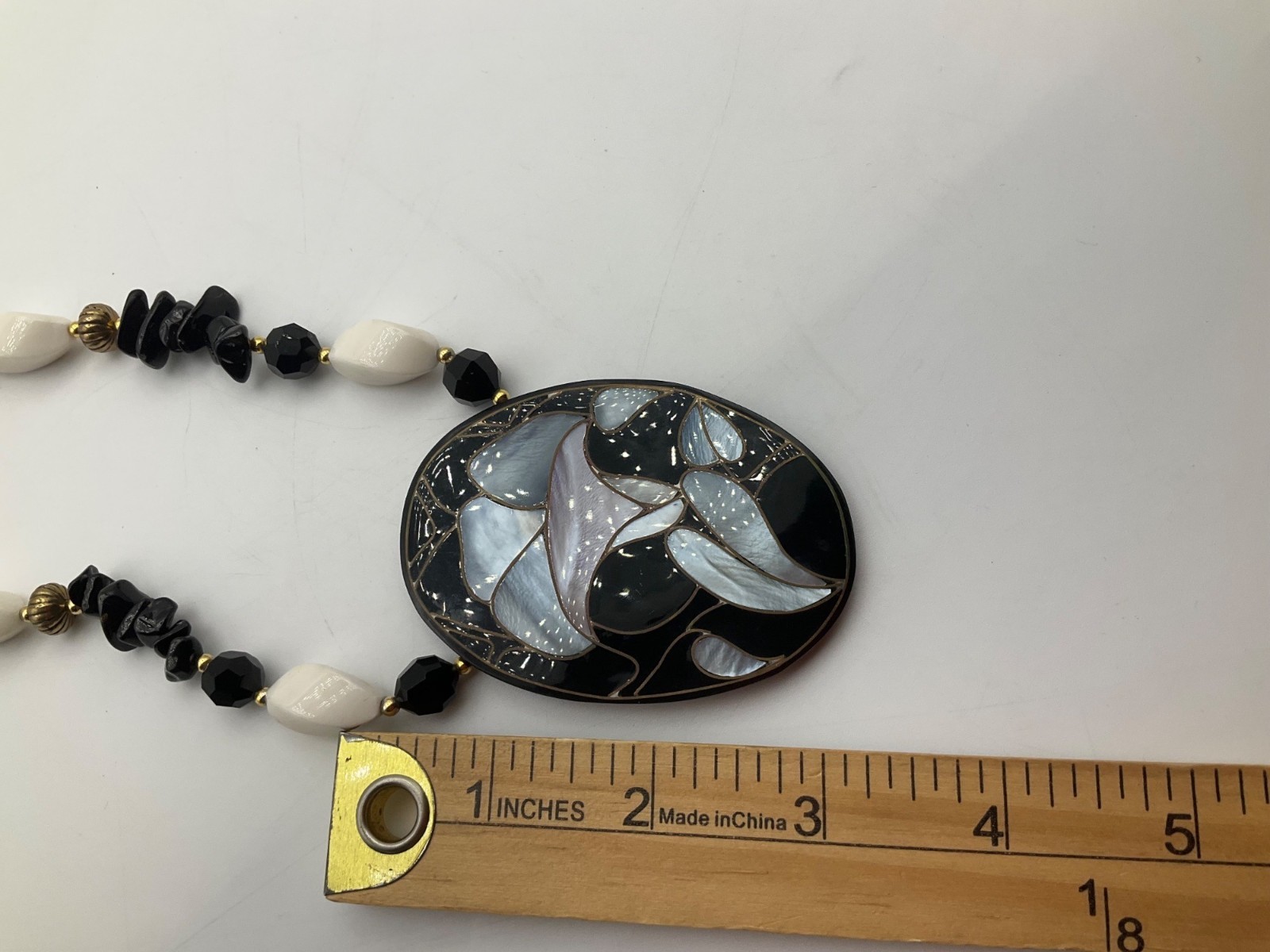 Vintage 70’s Lee Sands Artisan Calla Lily Flower Mother Of Pearl Inlay Necklace