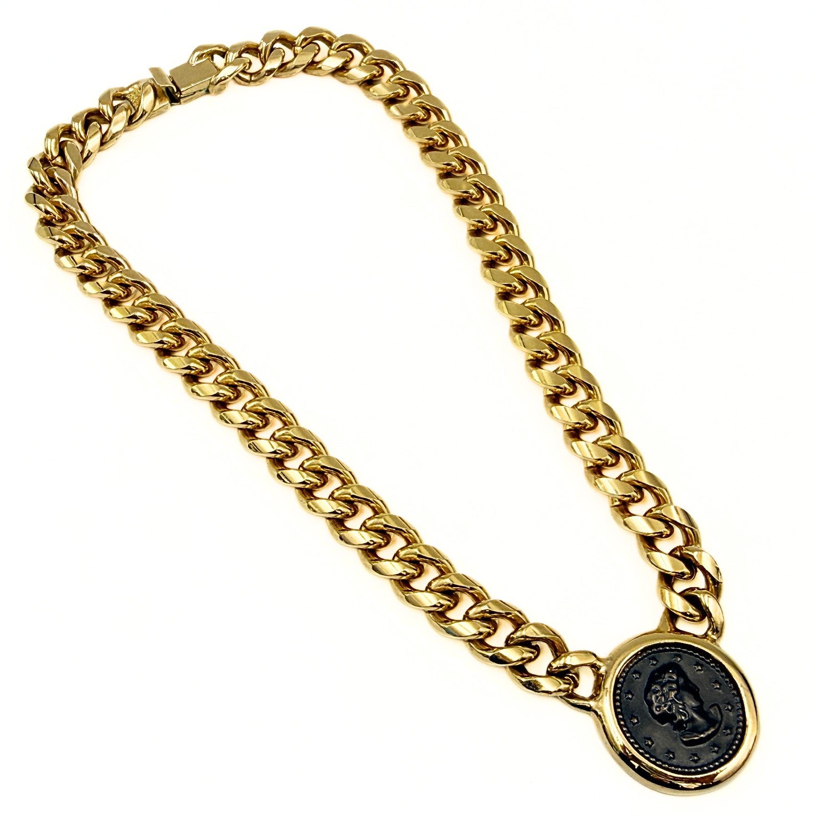 Ancient Revival Chunky Gold Plated Curb Chain Black Coin Necklace
