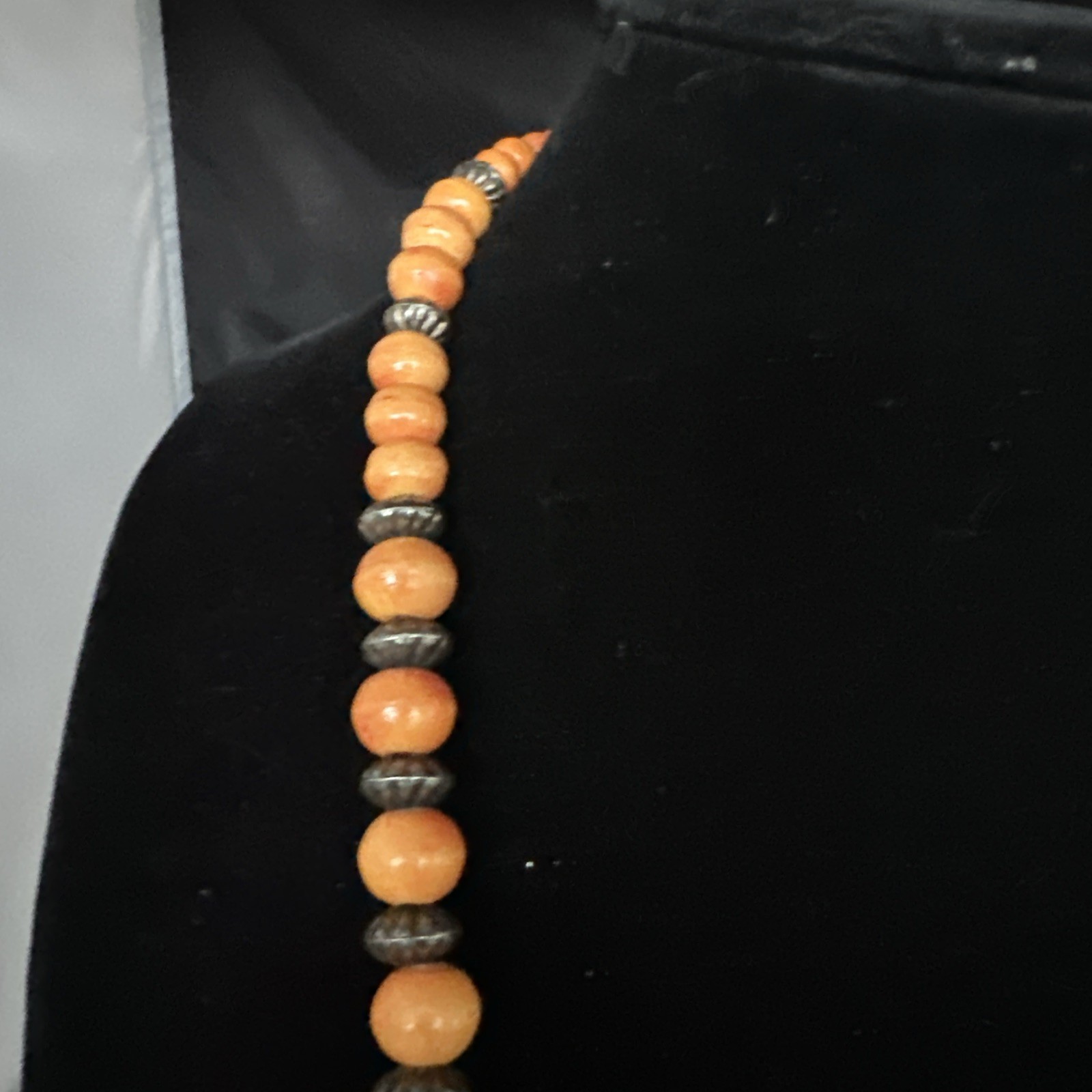 Vintage Orange And Silver Beaded Statement Necklace