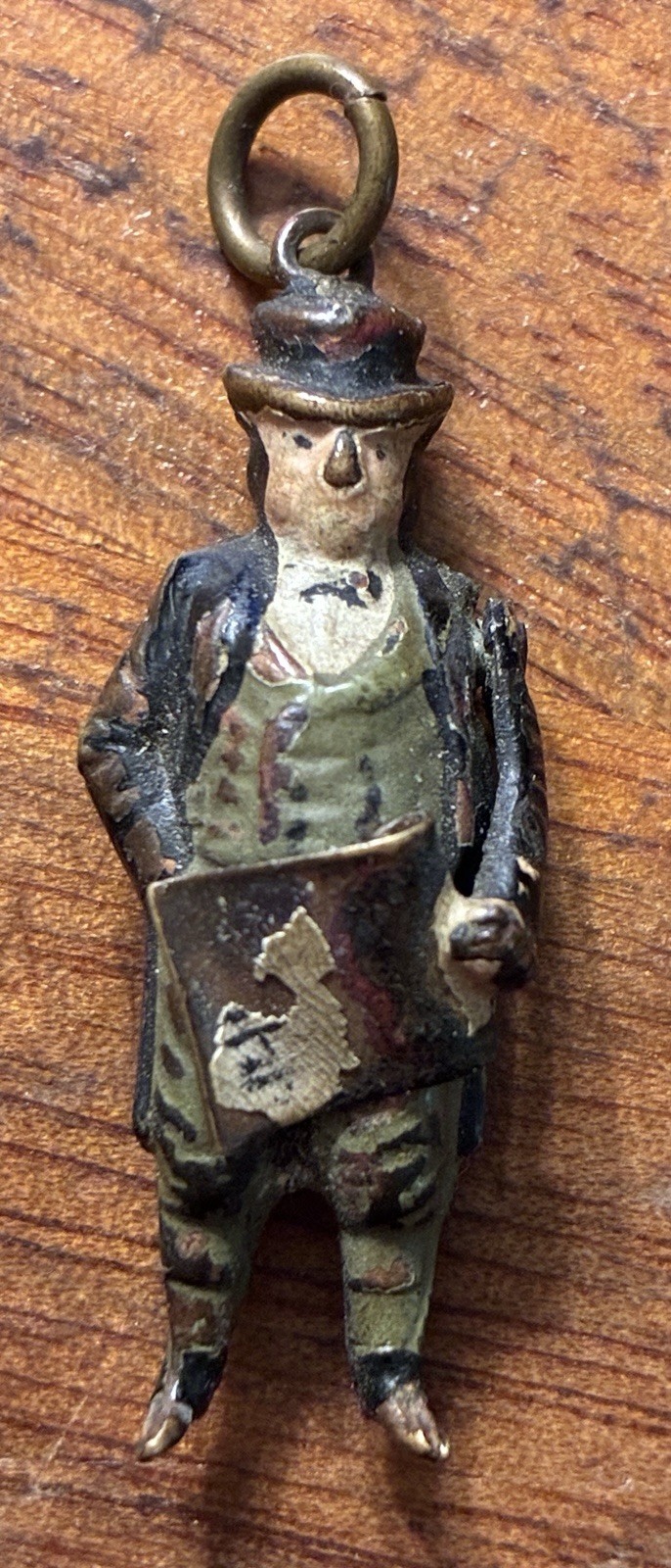 Antique Painted British Miniature Charm Figure, Englishman w Newspaper, Dickens