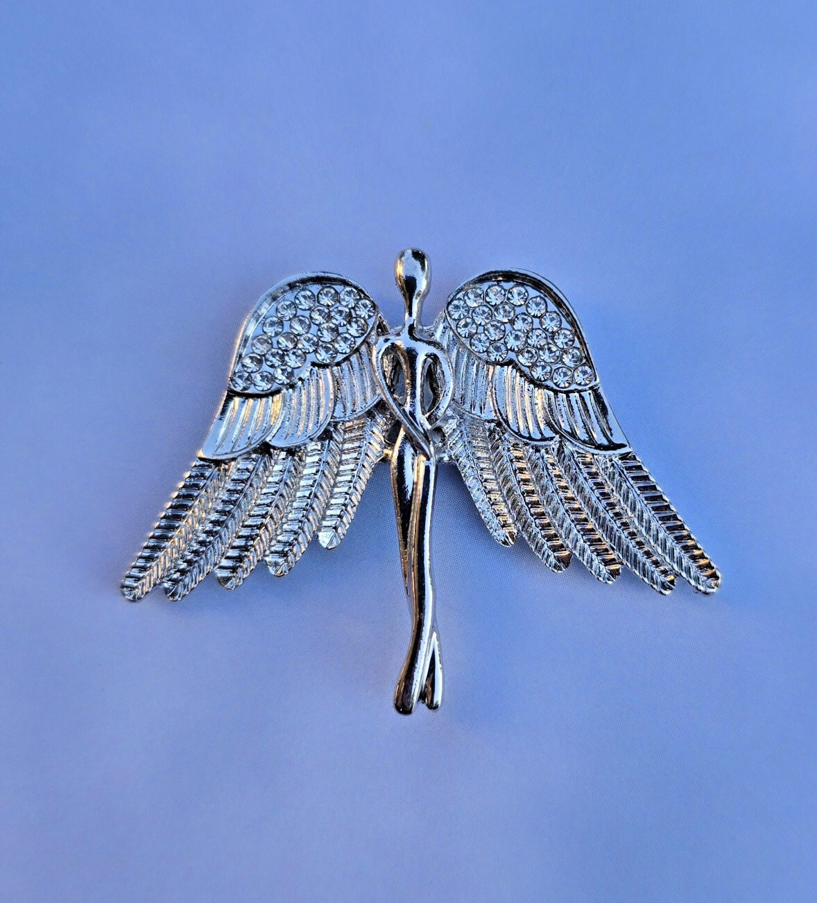 Silver Angel MAGNETIC Brooch. Angel jewelry. Christmas pin. Remembrance gift.