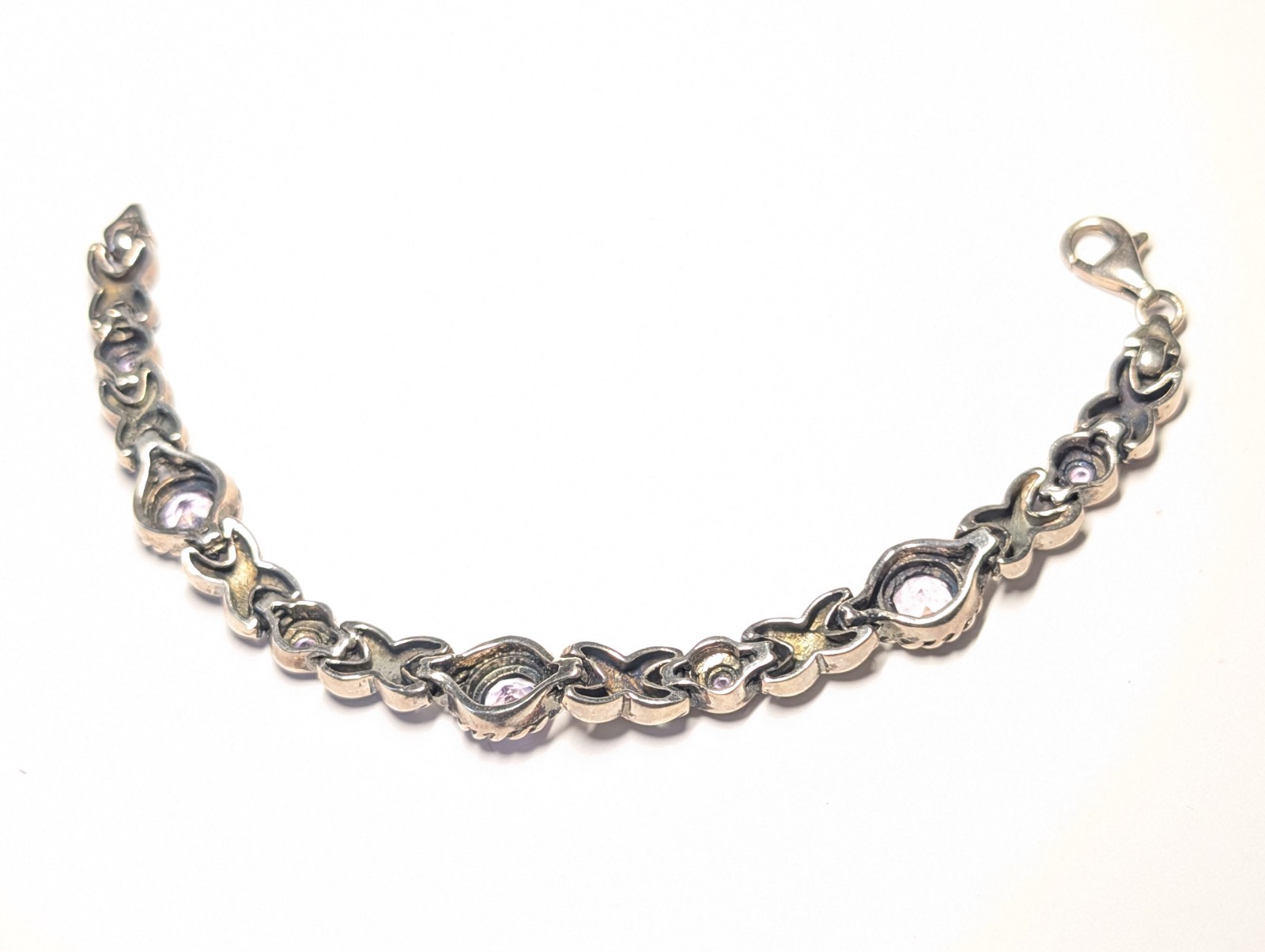 VINTAGE STERLING SILVER AMETHYST BRACELET ABOUT 7 1/16″ LONG